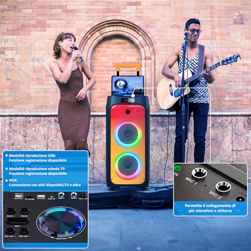 Thumbnail 7 de JYX Karaoke: Sistema PA portatile con 2 microfoni wireless, 800W e luci RGB