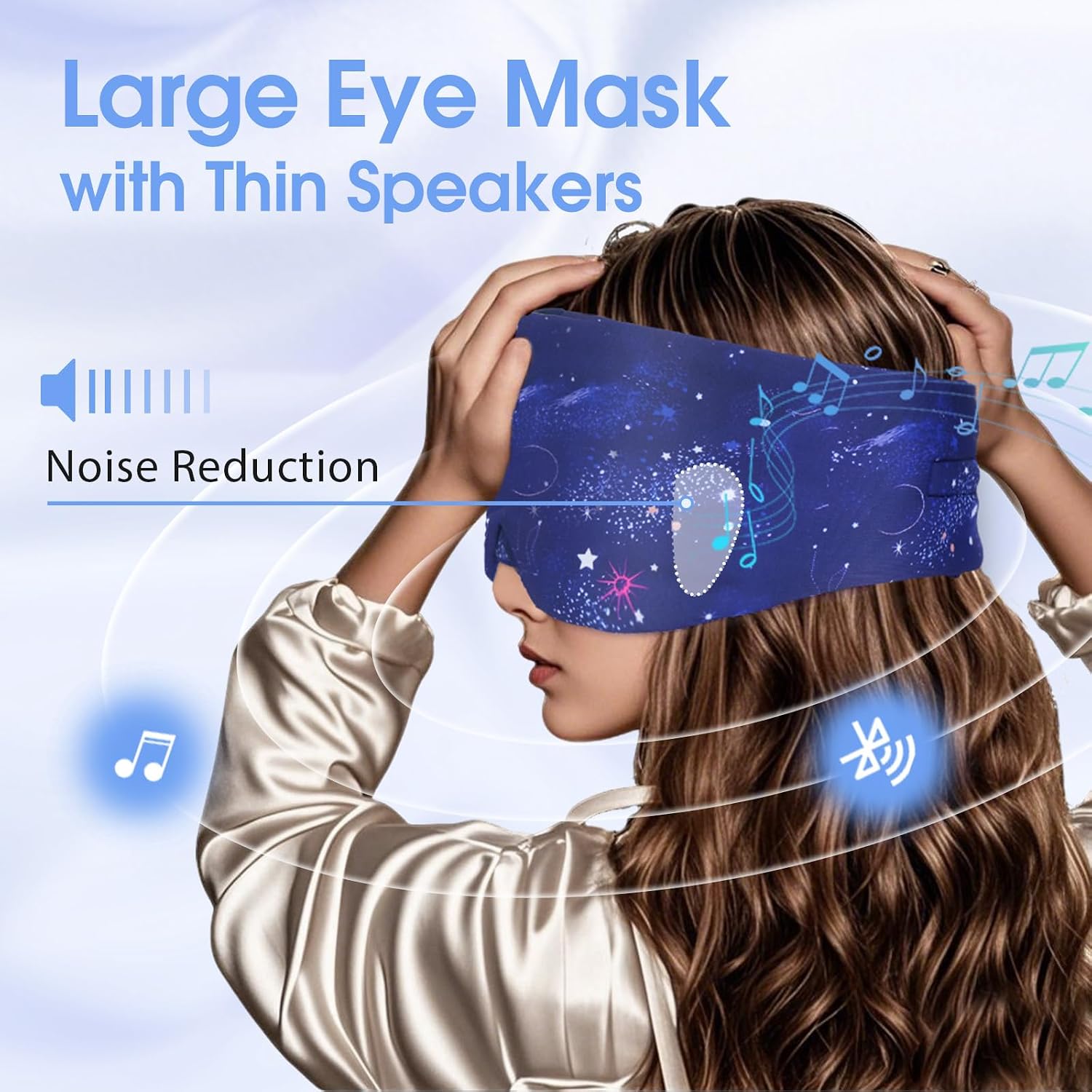 Detalle de Schlafmaske mit Bluetooth-Kopfhörern von Musicozy – 100% Verdunkelung, Seide & 360° Klang