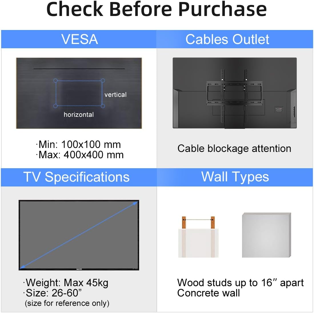 Thumbnail 6 de Suptek TV Wall Mount for 26–60 inch TVs (Max 400x400 VESA) with 10° Tilt