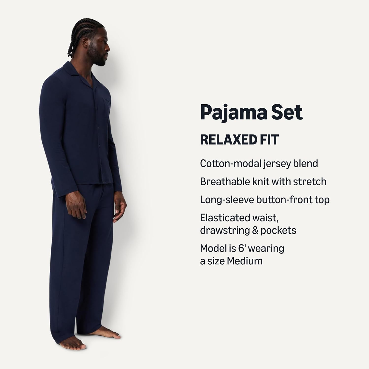Detalle de Amazon Essentials Men's Cotton-Modal Pajama Set: Long Sleeve Top and Pants