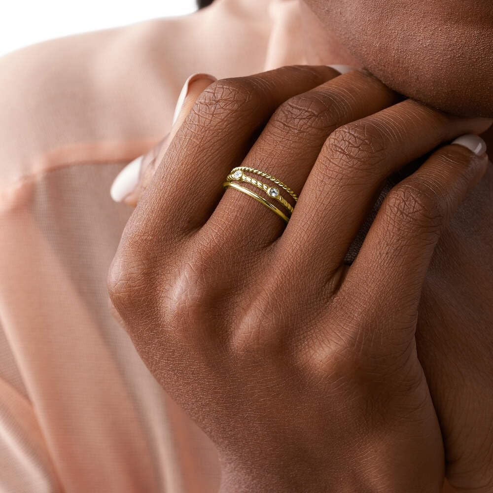 Detalle de Fossil Damenring Vintage Heritage – Edelstahl goldfarben