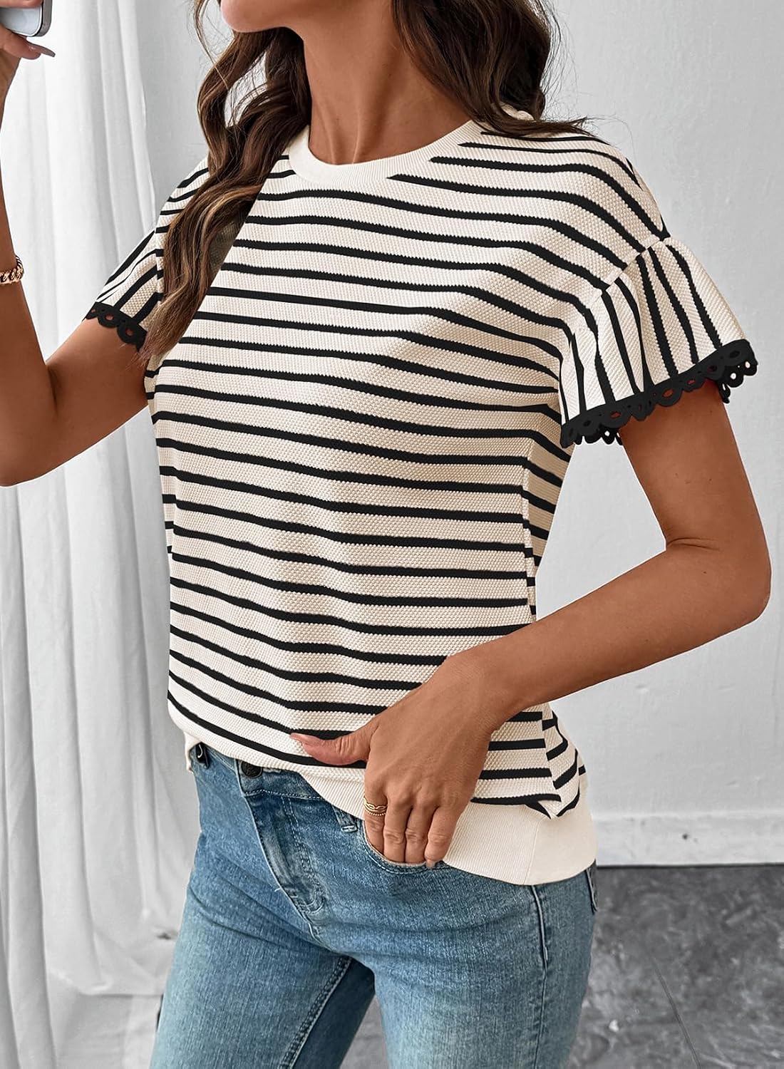 Thumbnail 2 de SHEWIN Women Summer Loose Fit Stripe Knit Top
