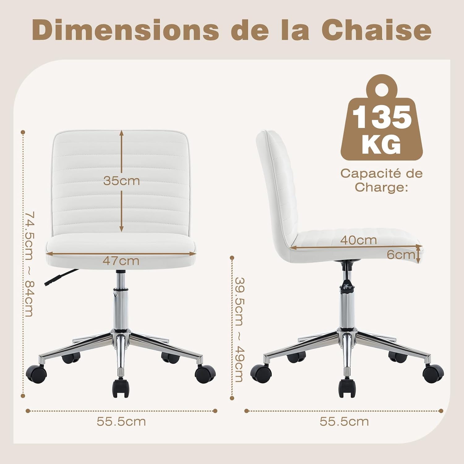 Detalle 2 de Hellove Chaise de Bureau sans Accoudoirs 43–57 cm
