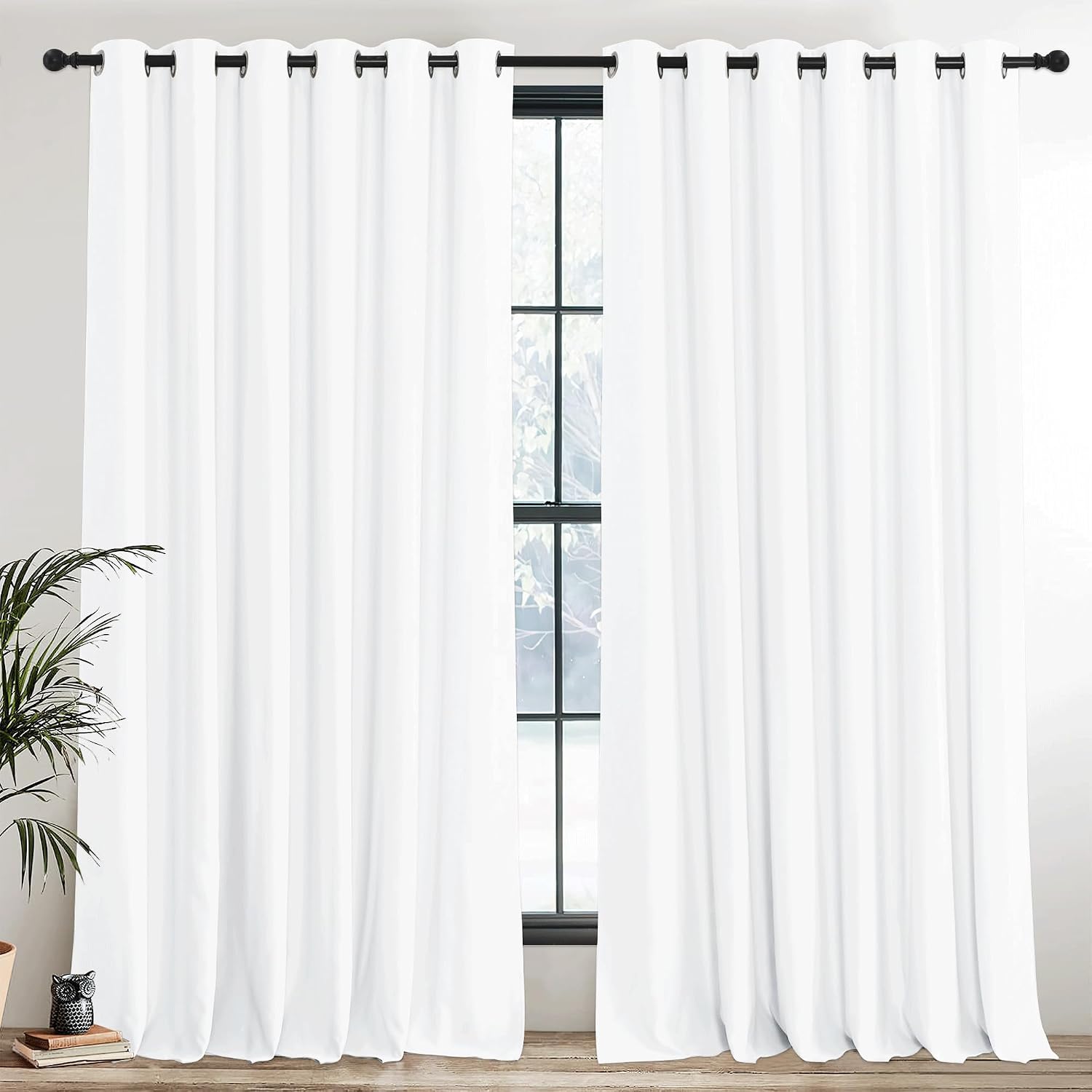 Detalle de PONY DANCE Light Filtering Curtain 2 Panels, 90x90 Inch, Pure White – Eyelet Thermal Drapes