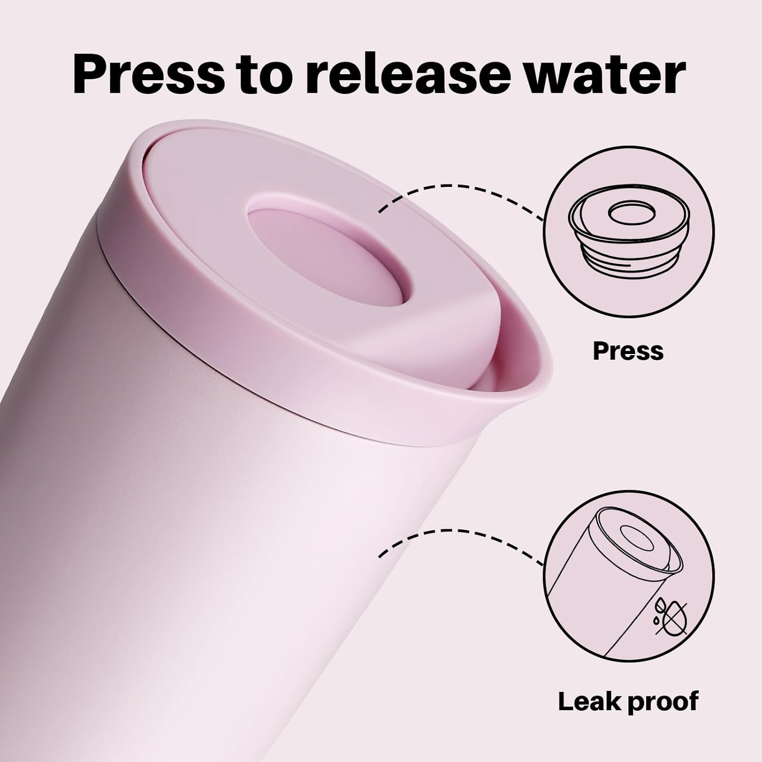 Thumbnail 1 de Insulated Travel Mug 350ml Stainless Steel – Pink with Push Button Lid