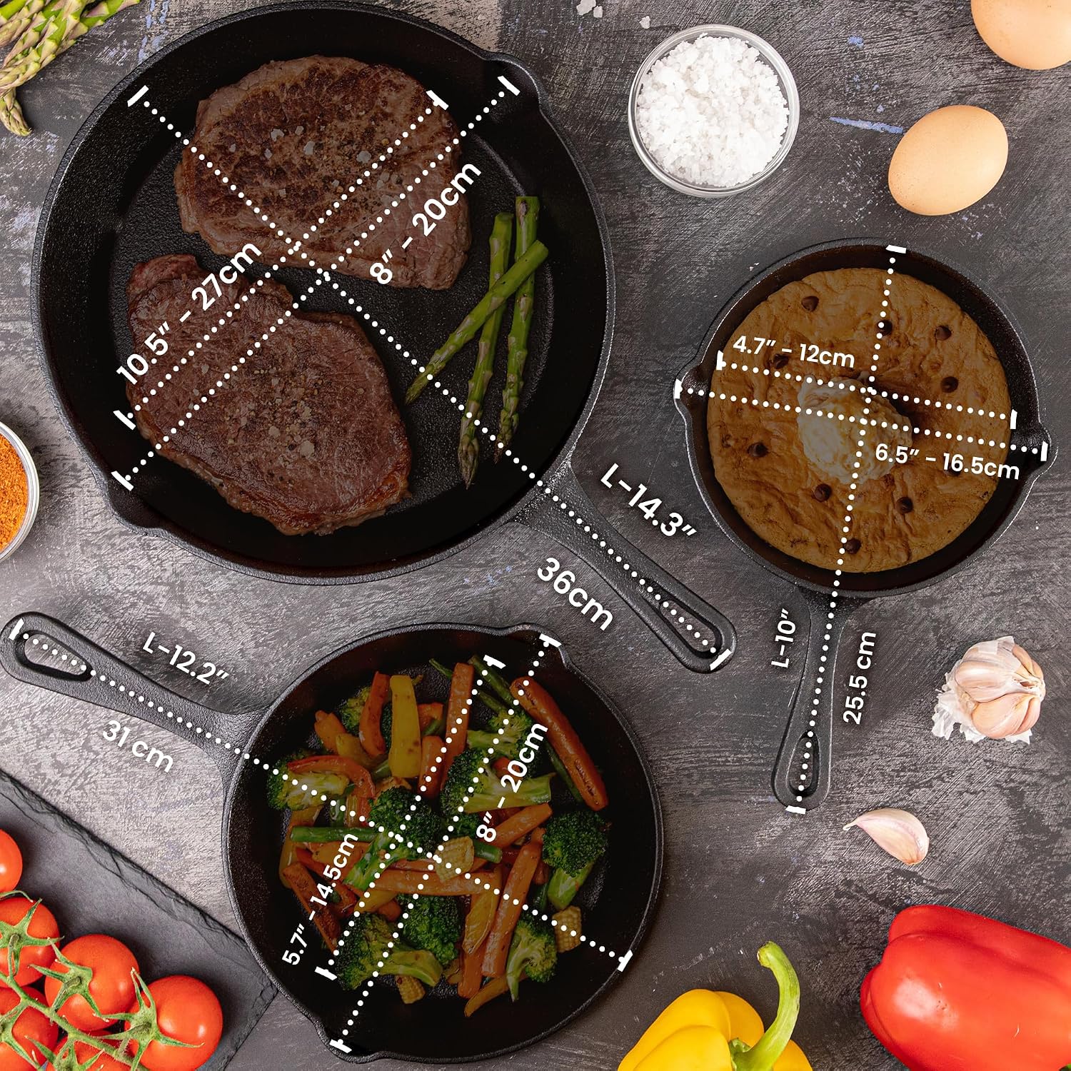 Thumbnail 1 de nuovva 3‑Piece Cast Iron Skillet Set 25cm