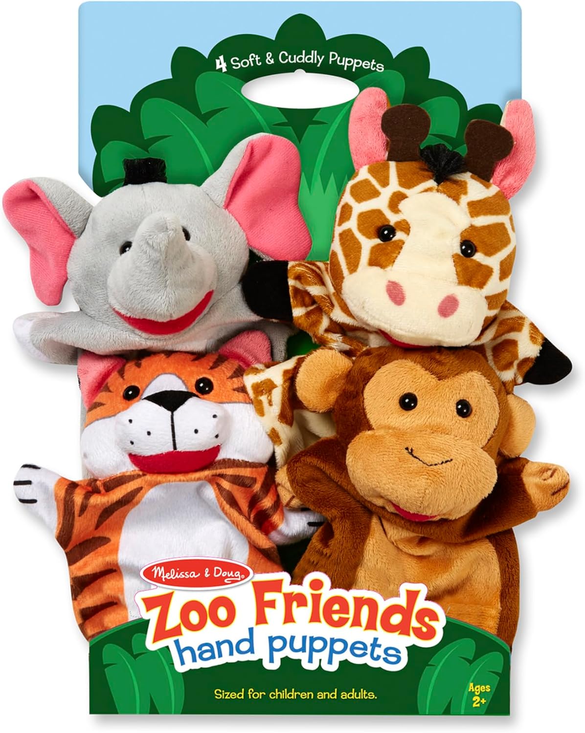 Detalle de Melissa & Doug Zoo Friends Hand Puppets (Set of 4) – Elephant, Giraffe, Tiger and Monkey