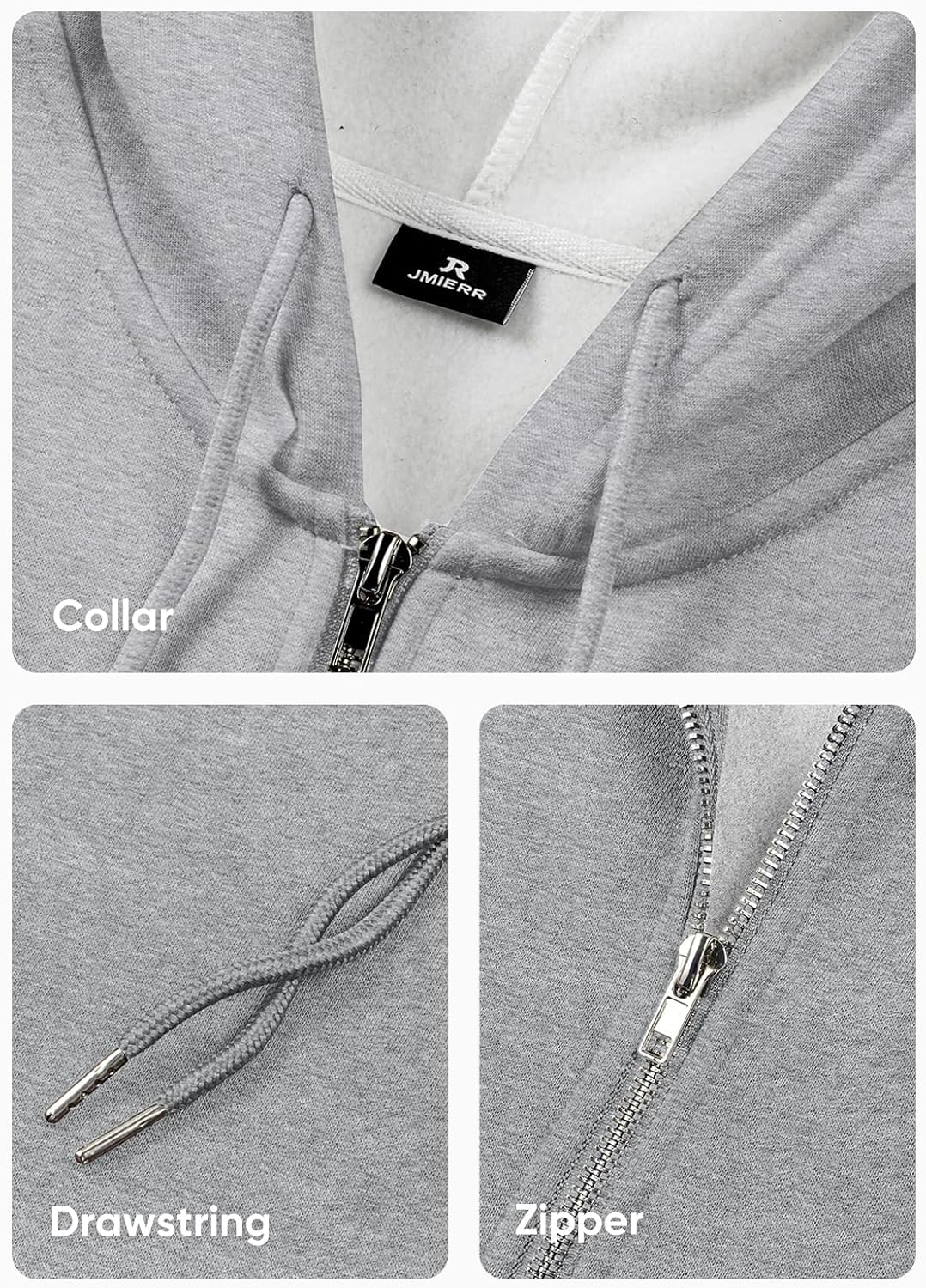 Detalle 2 de JMIERR Hoodie Herren Baumwolle Einfarbig mit Reißverschluss – Sweatjacke Langarm, warm und alltagstauglich