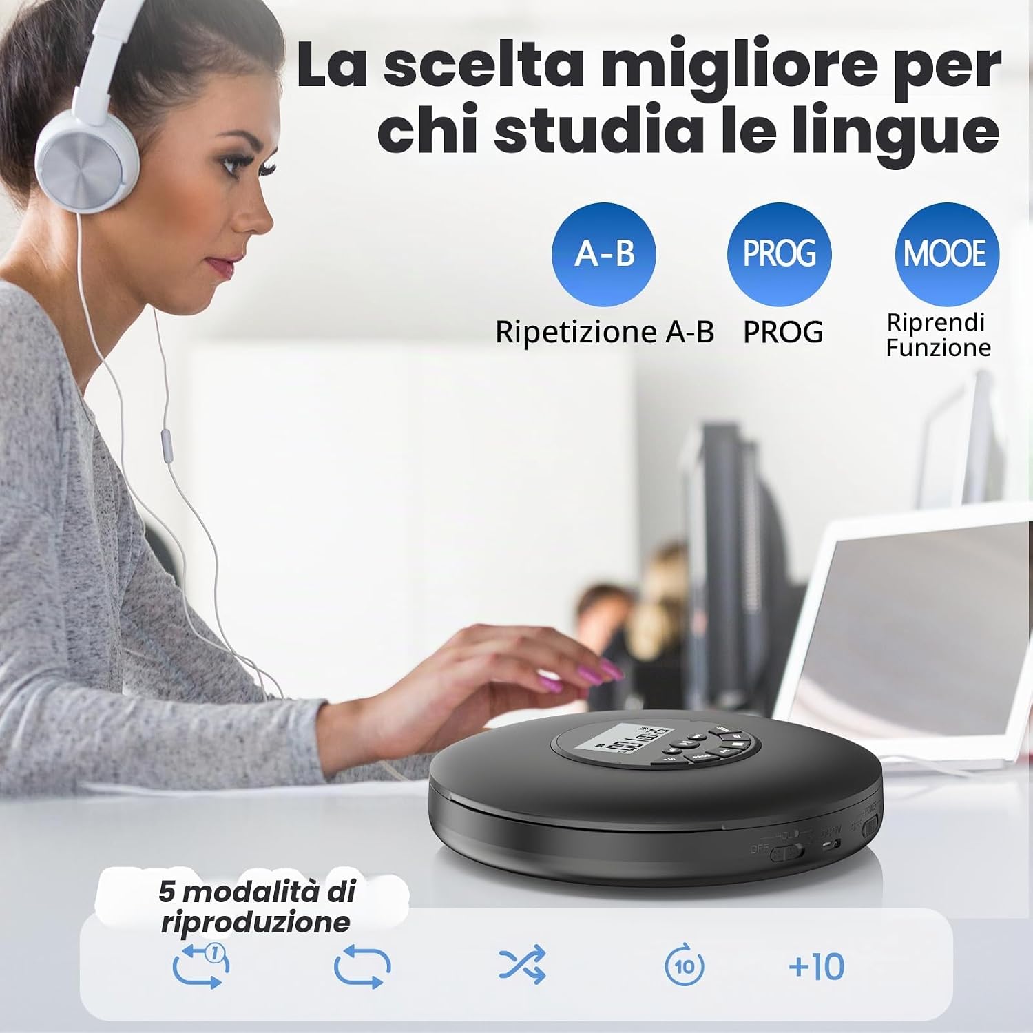 Detalle 2 de Arafuna Lettore CD portatile: Lettore CD compatto con protezione Anti-Skip e funzioni programmabili