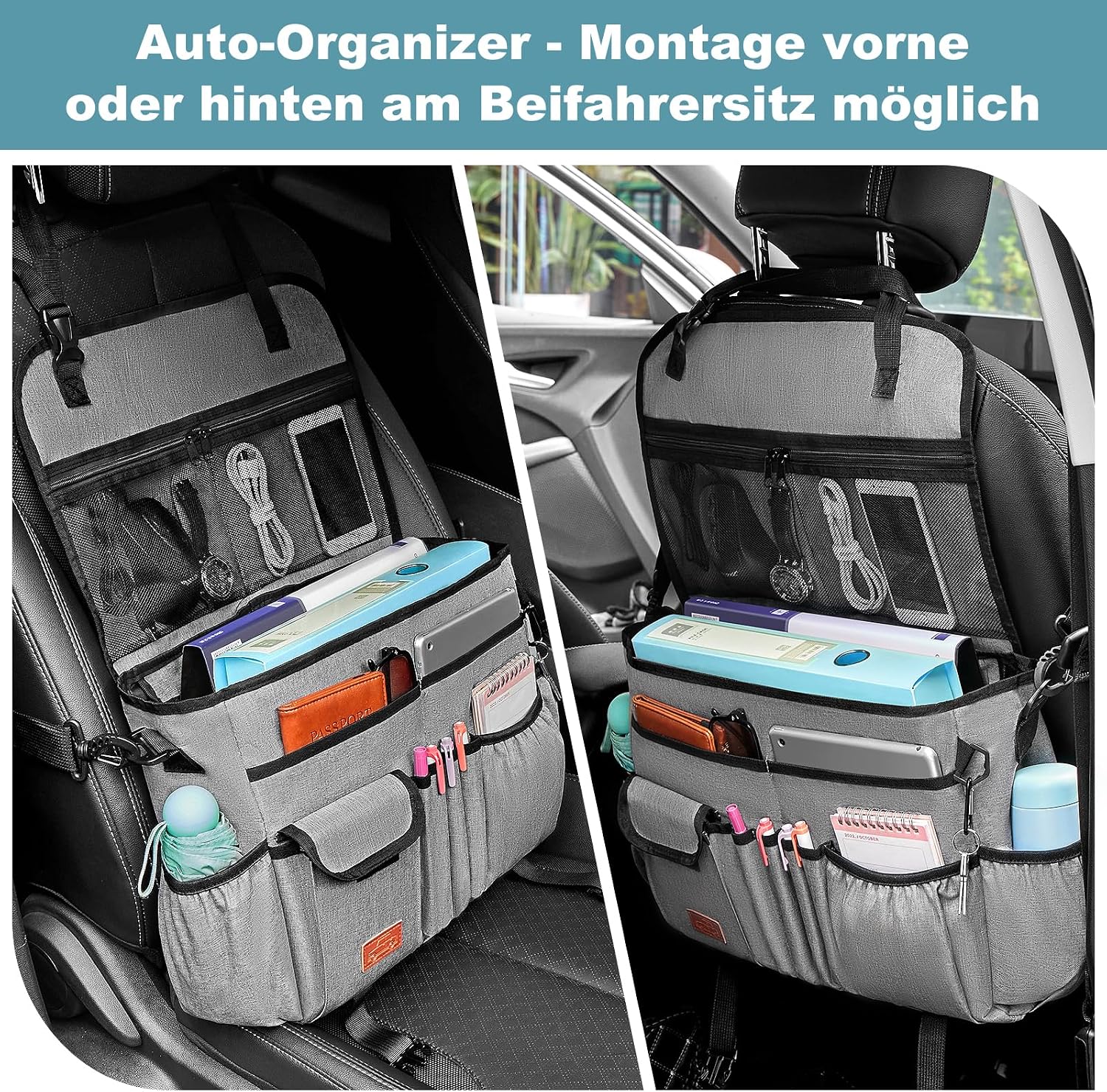 Thumbnail 1 de Eurhomewit Autositz Organizer Vordersitz 2-in-1 mit Laptopfach (15–17") & Rücksitz-Organizer, Grau