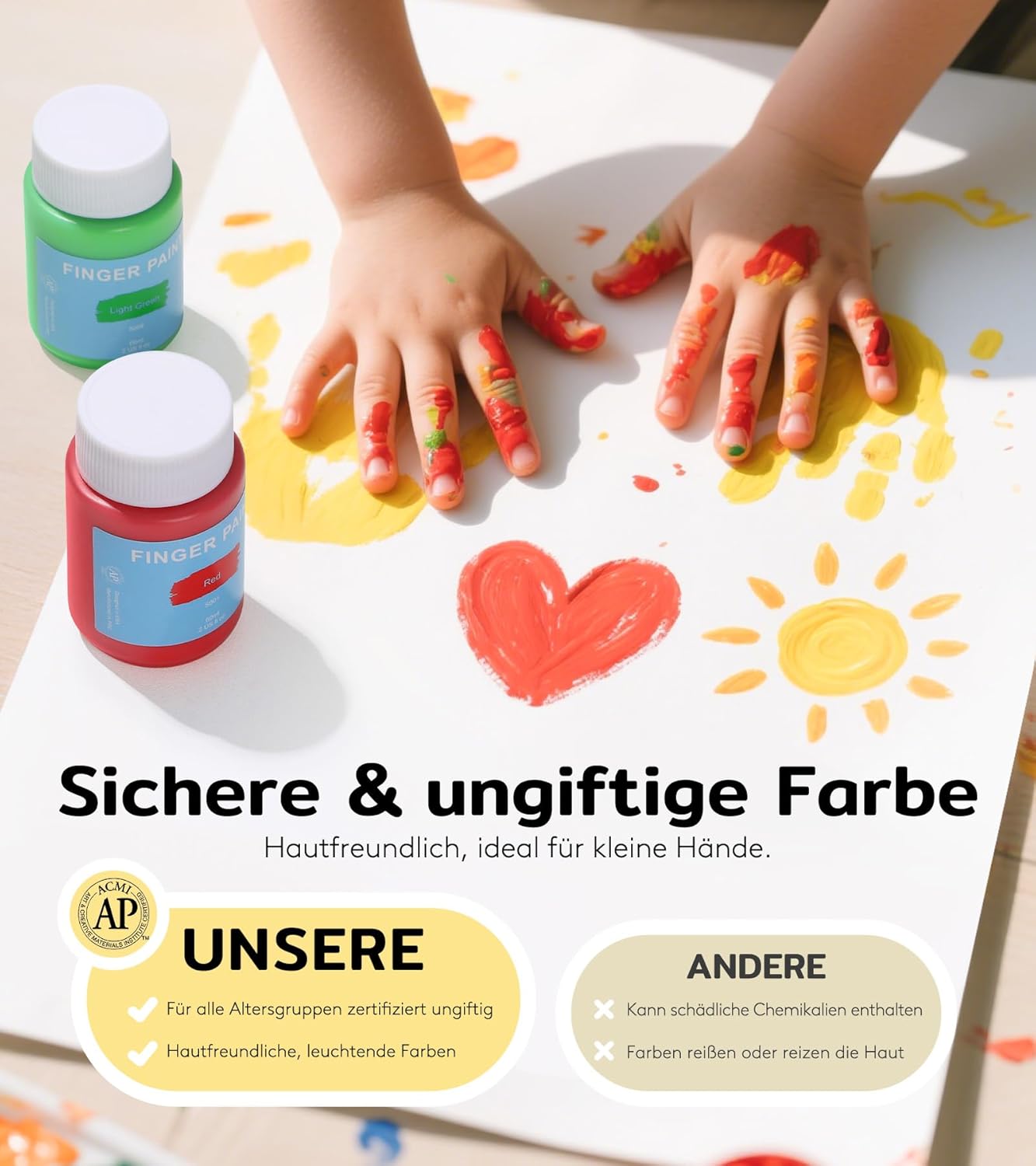 Detalle de TMOL Fingerfarben Kinder ungiftig – 10 Farben Set mit Waschfarben und Zubehör