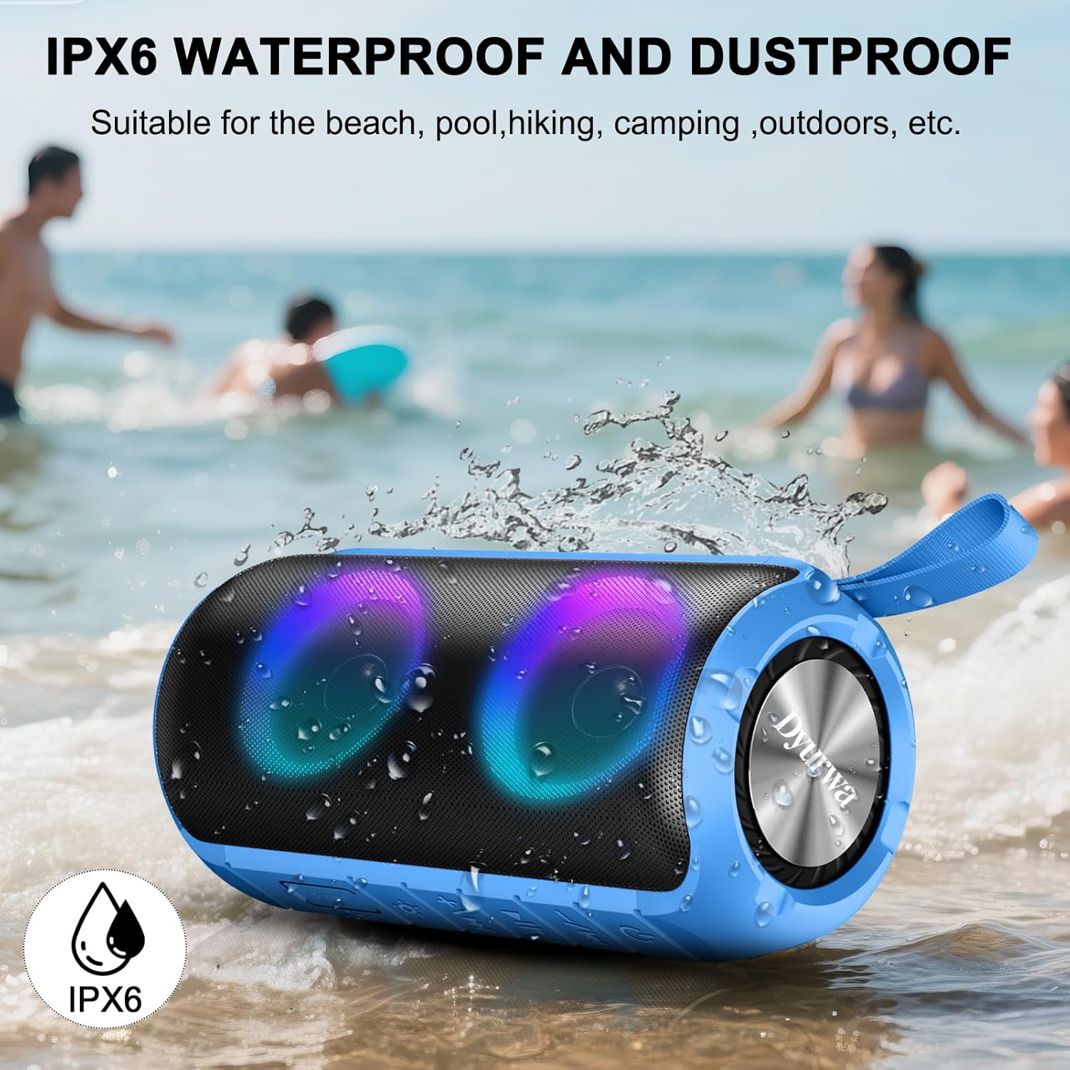 Thumbnail 4 de Dyurwa Portable Bluetooth Speaker (24W stereo, Bluetooth 5.3, 12H playtime, IPX6 waterproof, RGB lights)