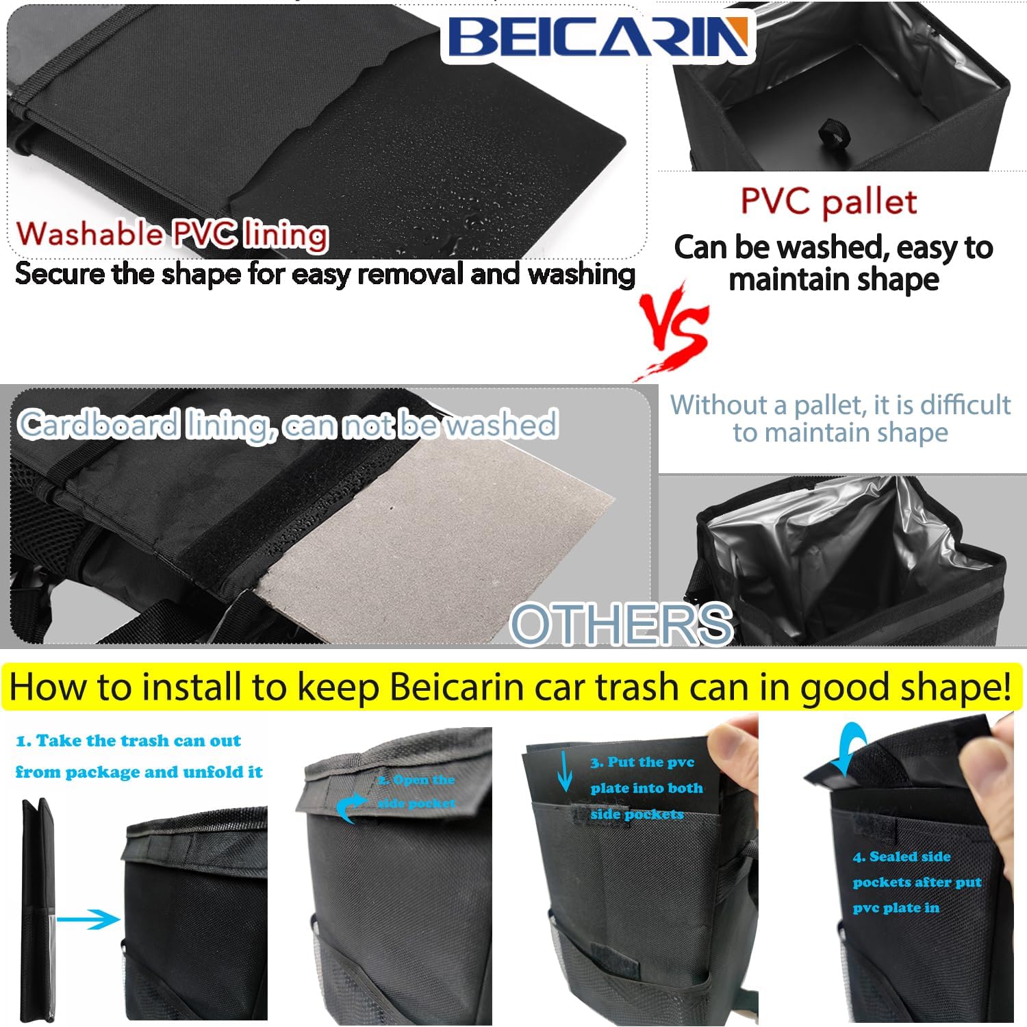 Thumbnail 1 de 10L Car Trash Bin with Lid and Pockets