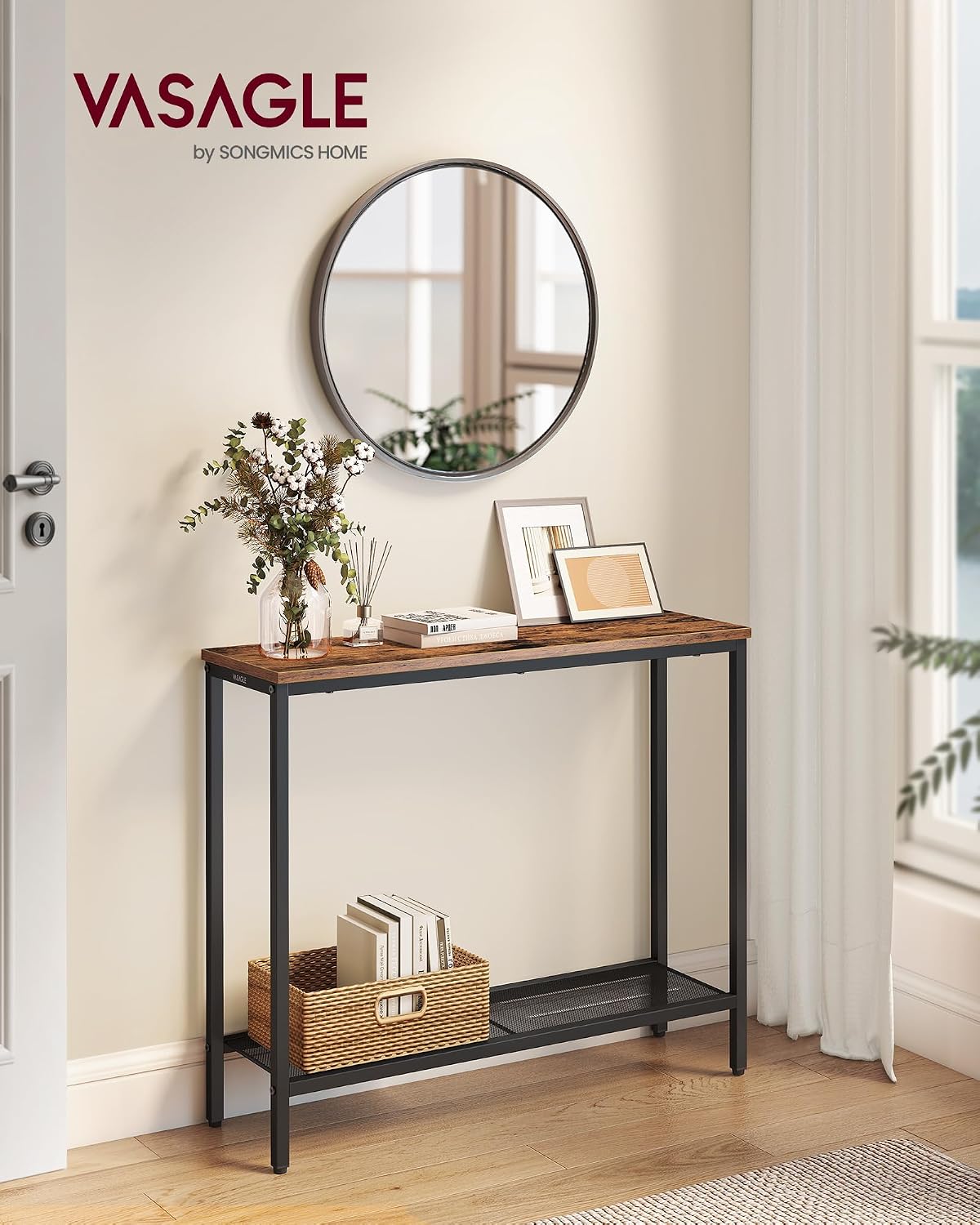 Thumbnail 1 de VASAGLE Console Table: Narrow Steel & Particleboard Hallway Table, Rustic Brown 80 x 24 x 81.2 cm
