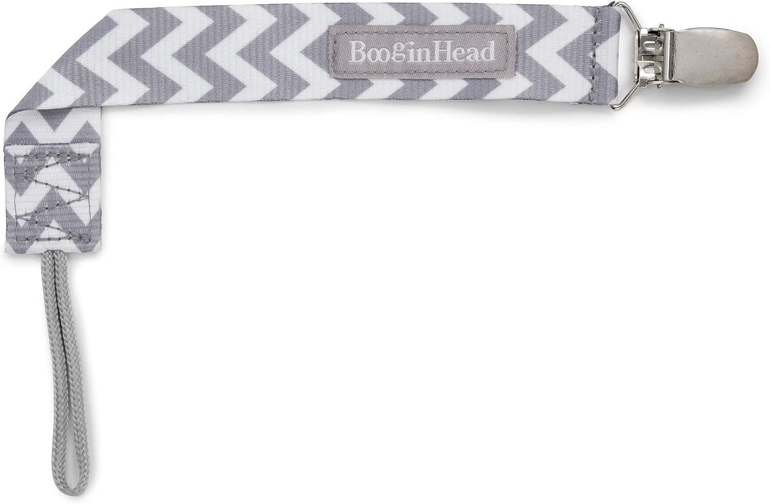 BooginHead おしゃぶりホルダー グレーホワイトシェブロン 布ストラップ・プラスチック製クリップ