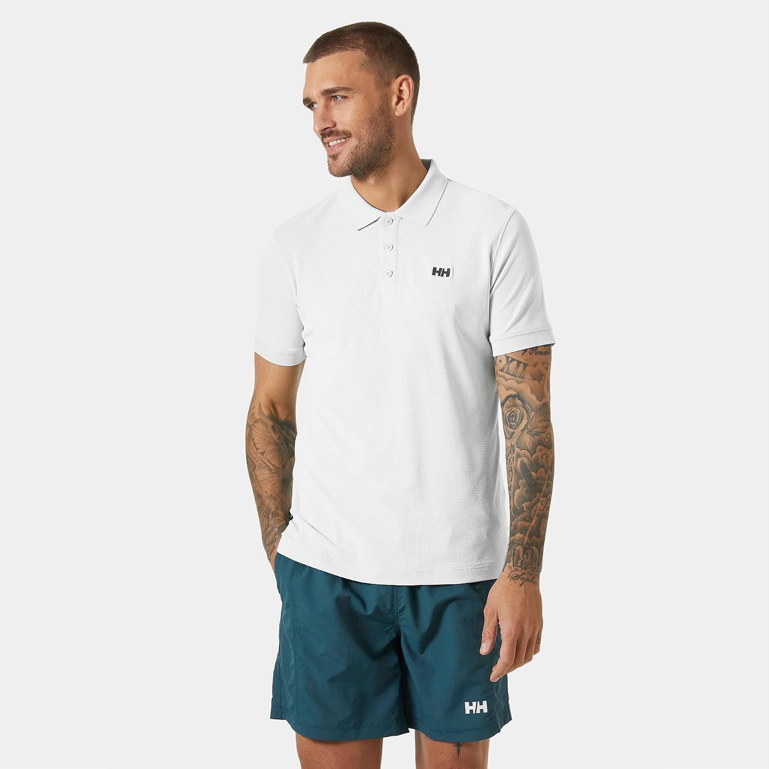 Detalle de Helly Hansen Driftline Polo para Hombres (Blanco, L) — polo de secado rápido de tactel