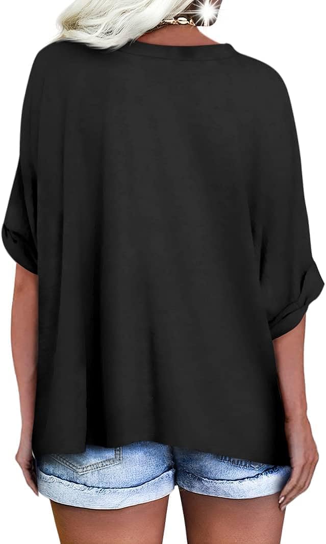 Thumbnail 1 de UNCLECAT Women's V Neck Oversized T-Shirts: Summer Short Sleeve Loose Casual Top