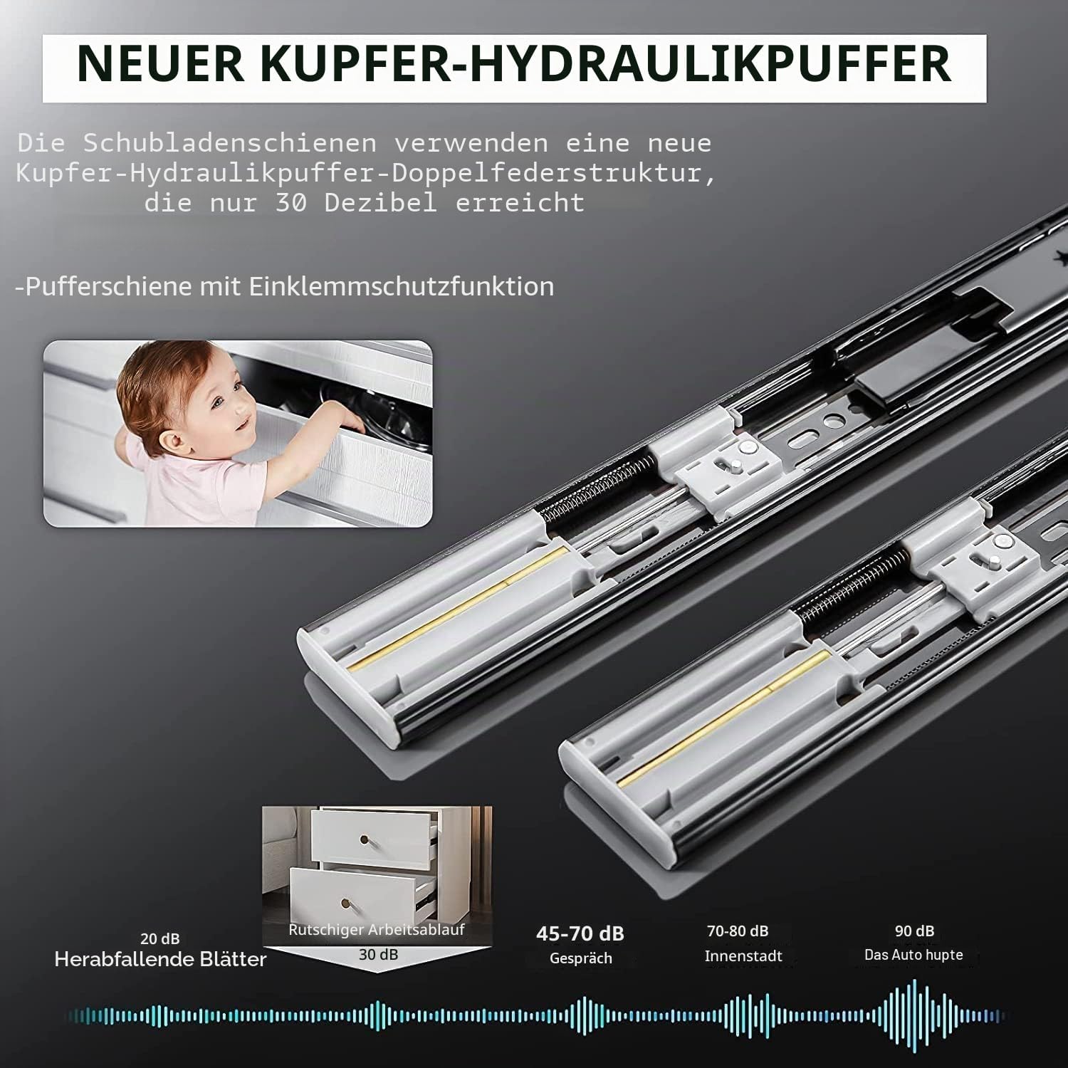 Thumbnail 6 de AOLISHENG Schubladenschienen 450 mm Vollauszug mit Soft-Close – 5 Paar, 45 kg Tragkraft, für Küchenschubladen
