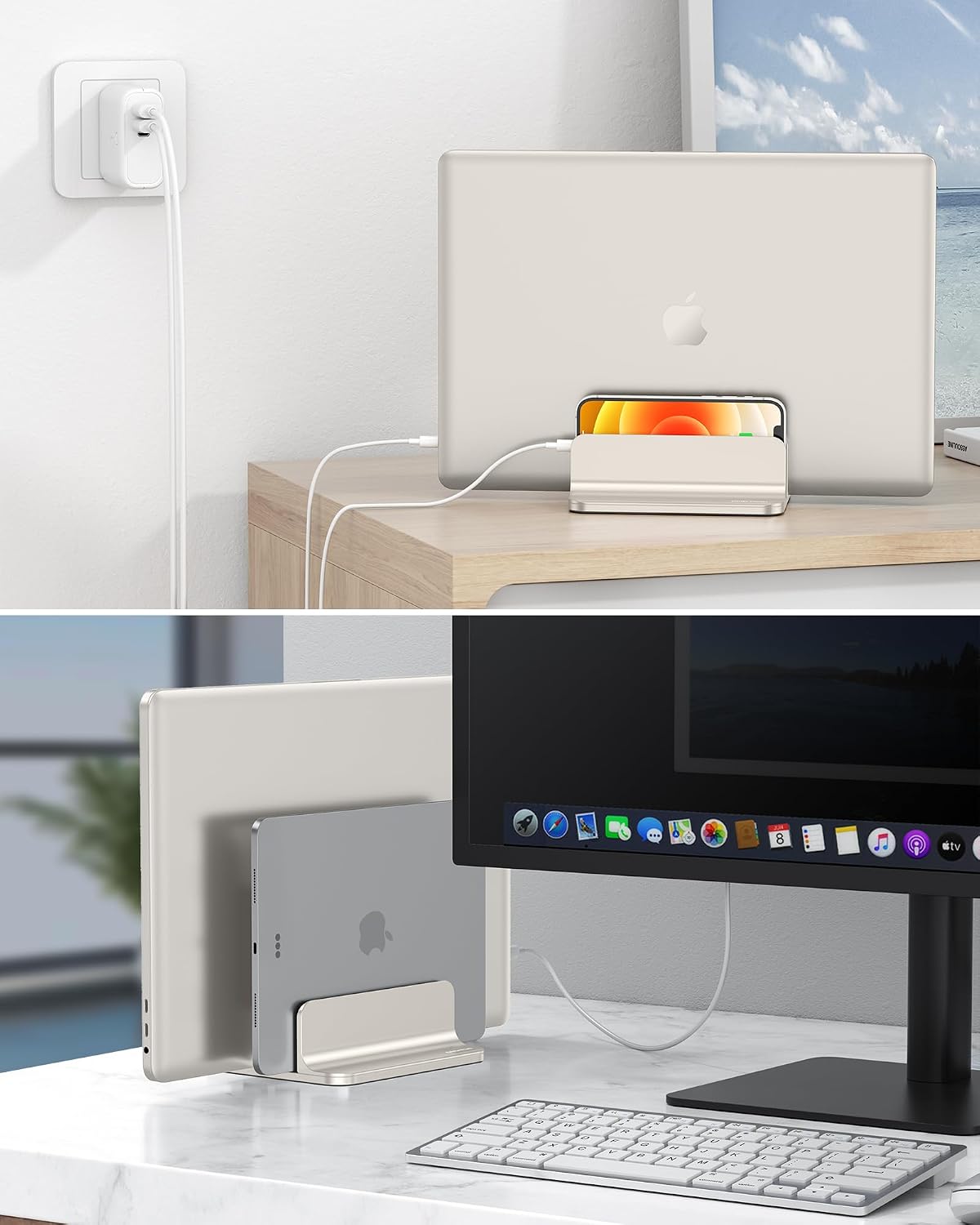 Thumbnail 6 de OMOTON Dual Vertical Laptop Stand, Adjustable Aluminum Holder in Starlight
