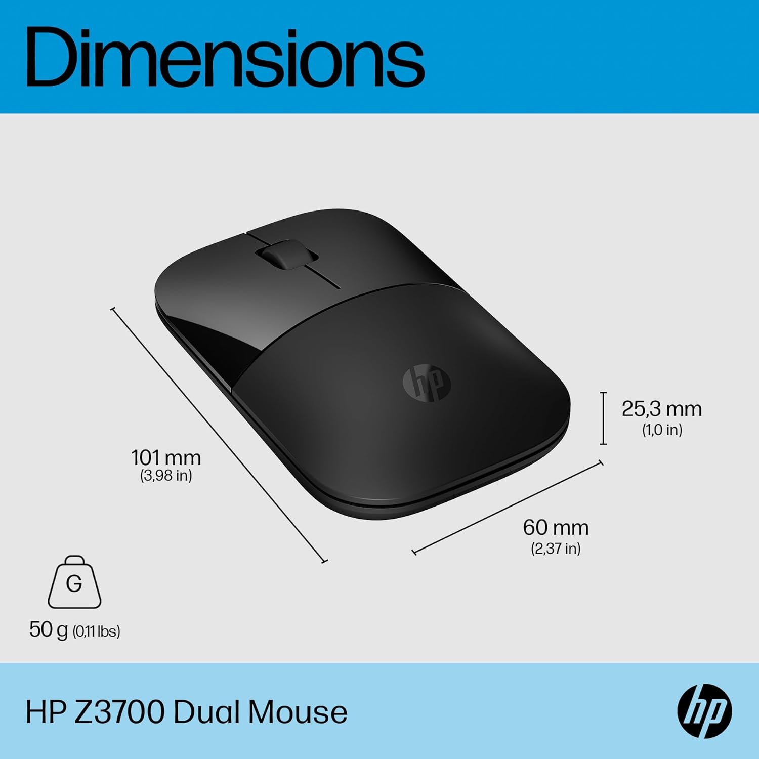 Thumbnail 4 de HP Z3700 Dual Black Wireless Mouse: Bluetooth 5.0 and 2.4GHz USB-A Dongle, 1600 DPI