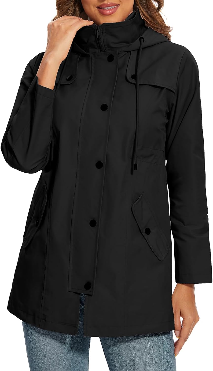 Thumbnail 1 de UMIPUBO Womens Waterproof Jackets: Long Hooded Raincoat for Outdoor Adventures