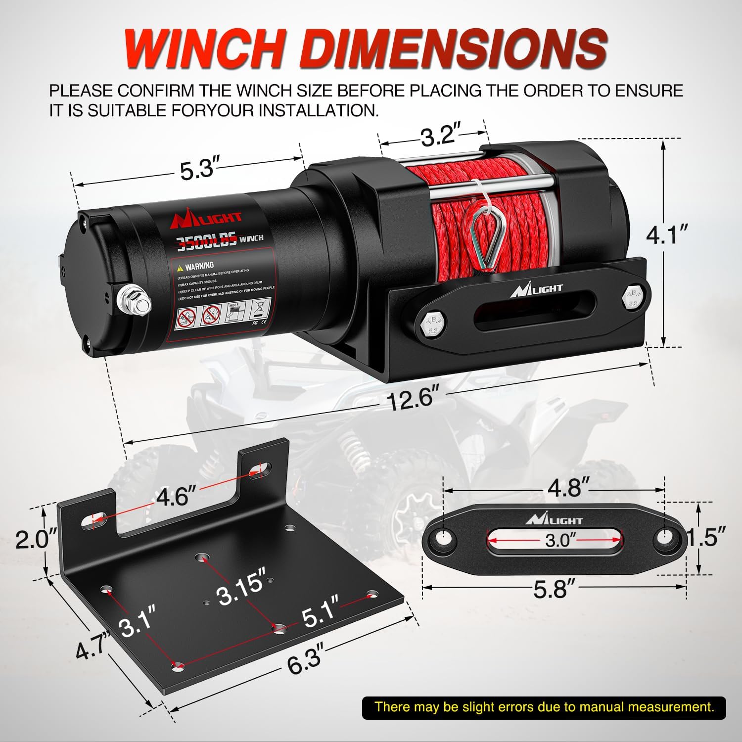 Detalle de Nilight 3500 lbs ATV Winch 3500 lb capacity