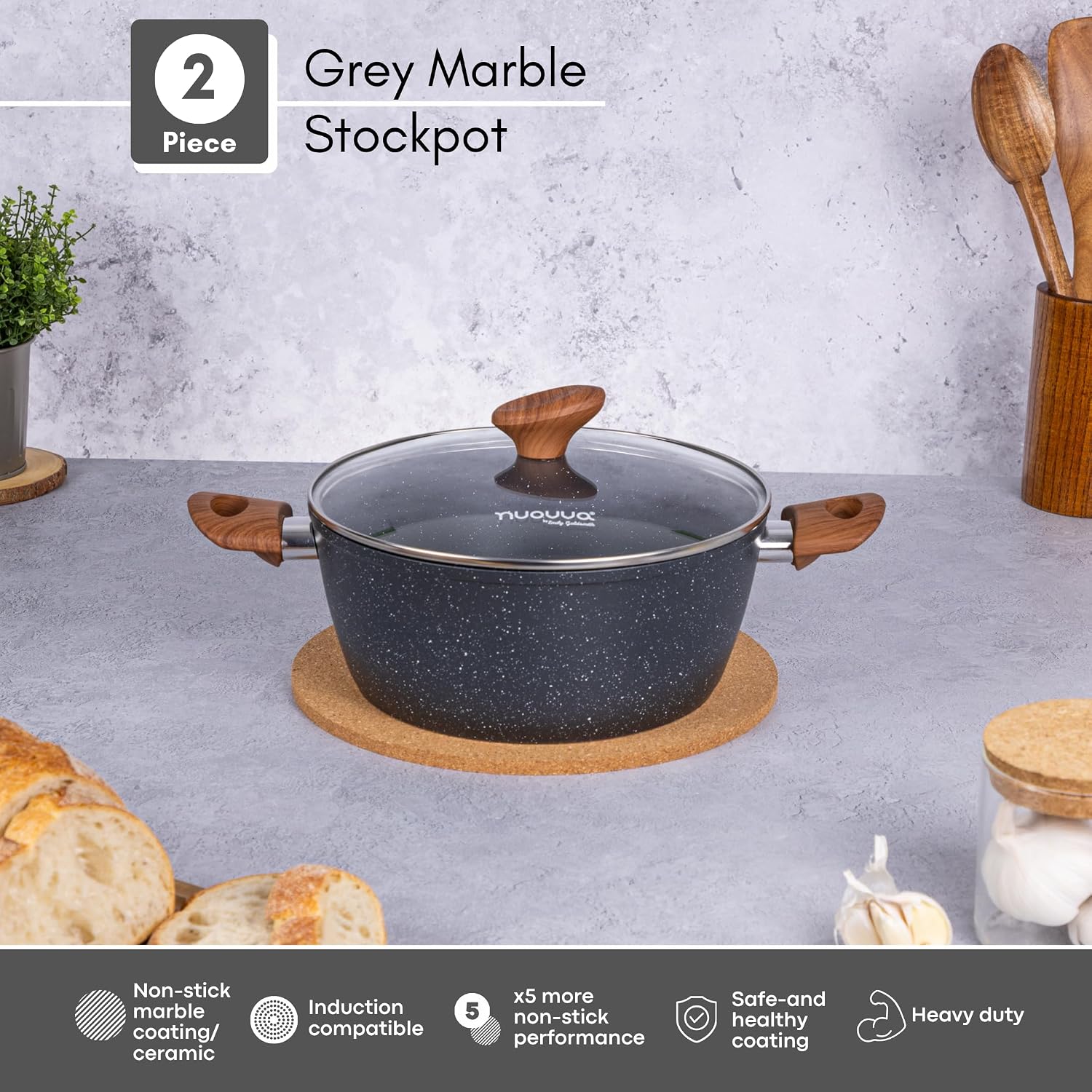 Detalle 2 de Nuovva 24cm Marble Stock Pot 4.2 quart 🍲