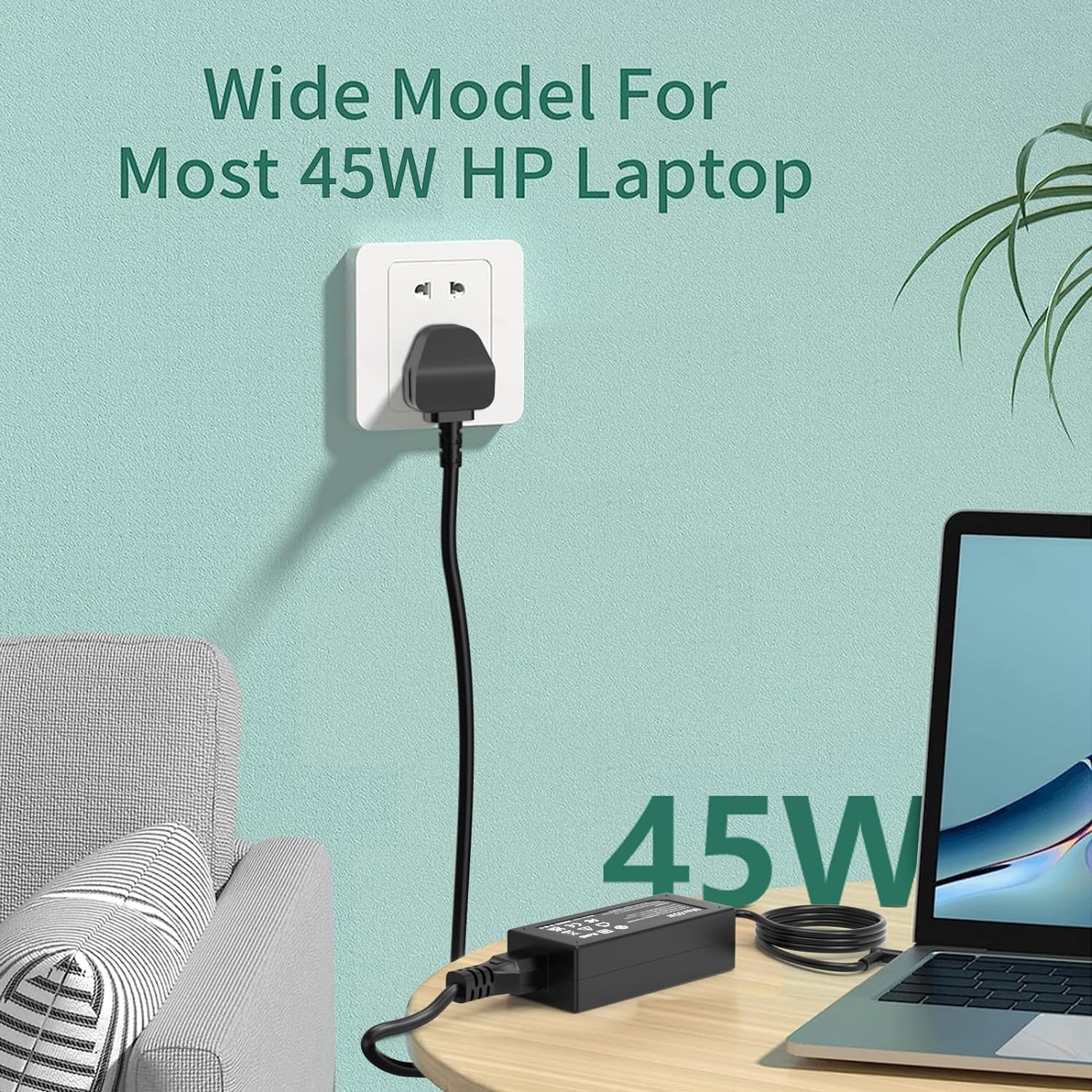 Detalle 2 de MAXPOR 45W Laptop Charger for HP and More – 19.5V 2.31A, 4.5mm x 3.0mm Blue Tip
