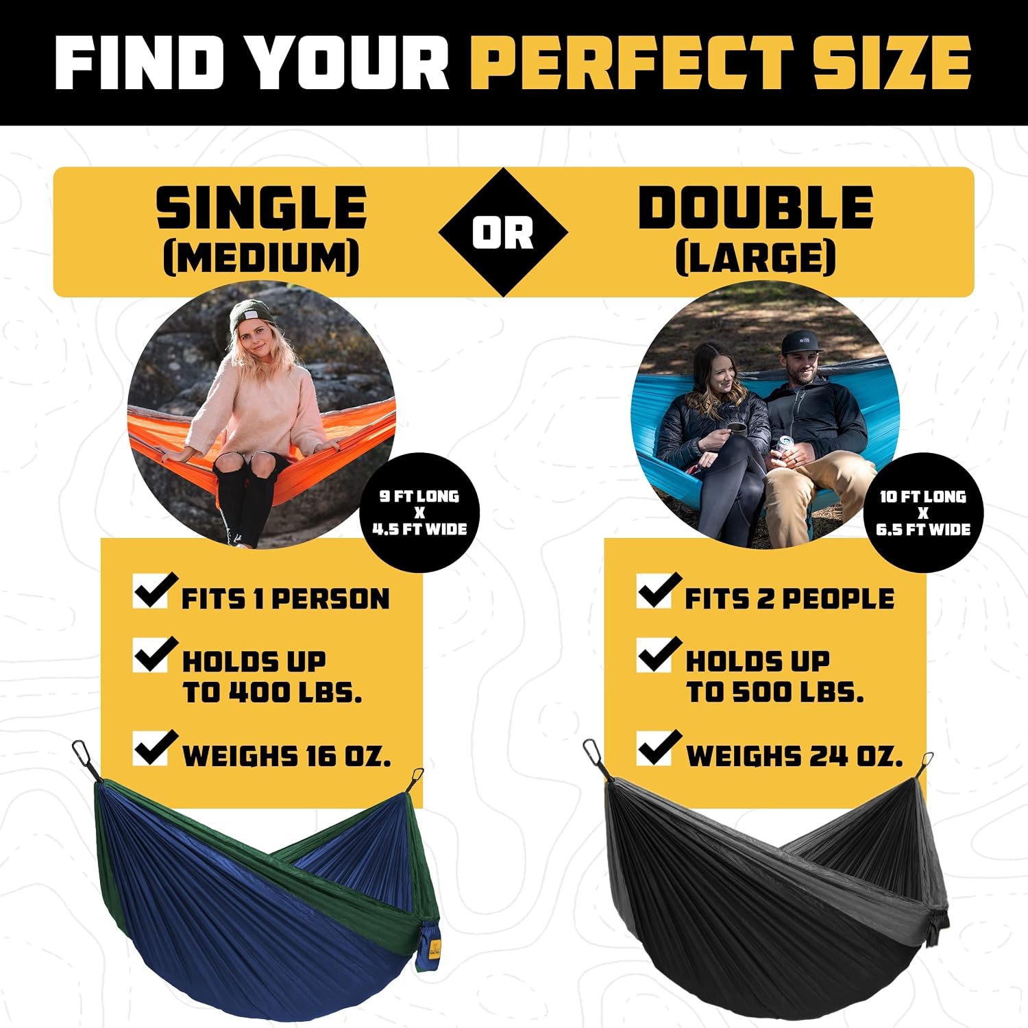Detalle de Wise Owl Outfitters Camping Hammock – 9 ft x 4.5 ft, Tree Straps Included, Portable up to 400 lbs