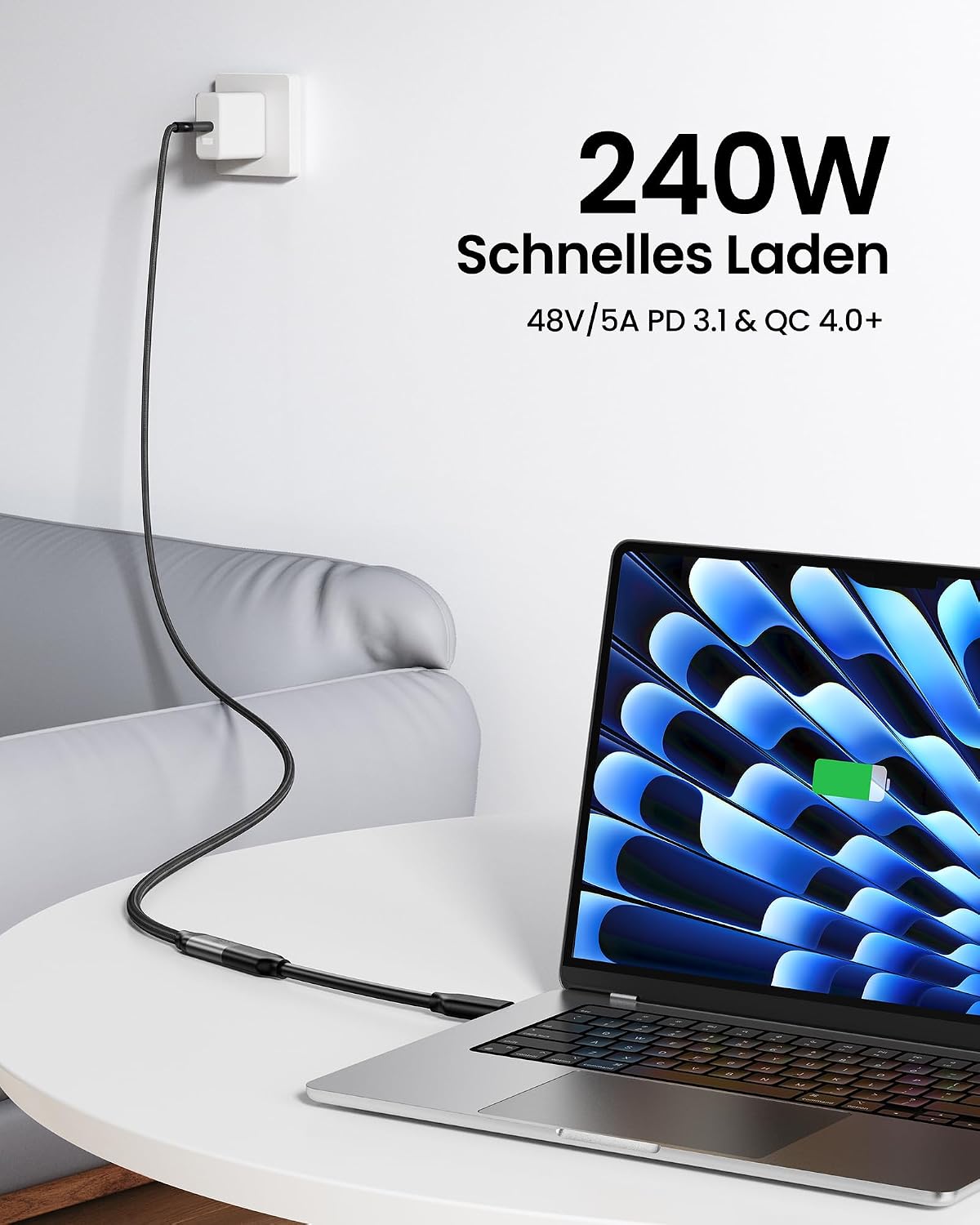 Detalle 2 de Silkland USB4 V2.0 Verlängerungskabel für Thunderbolt 5/4 – 0,5 m, 80 Gbps, 240 W PD