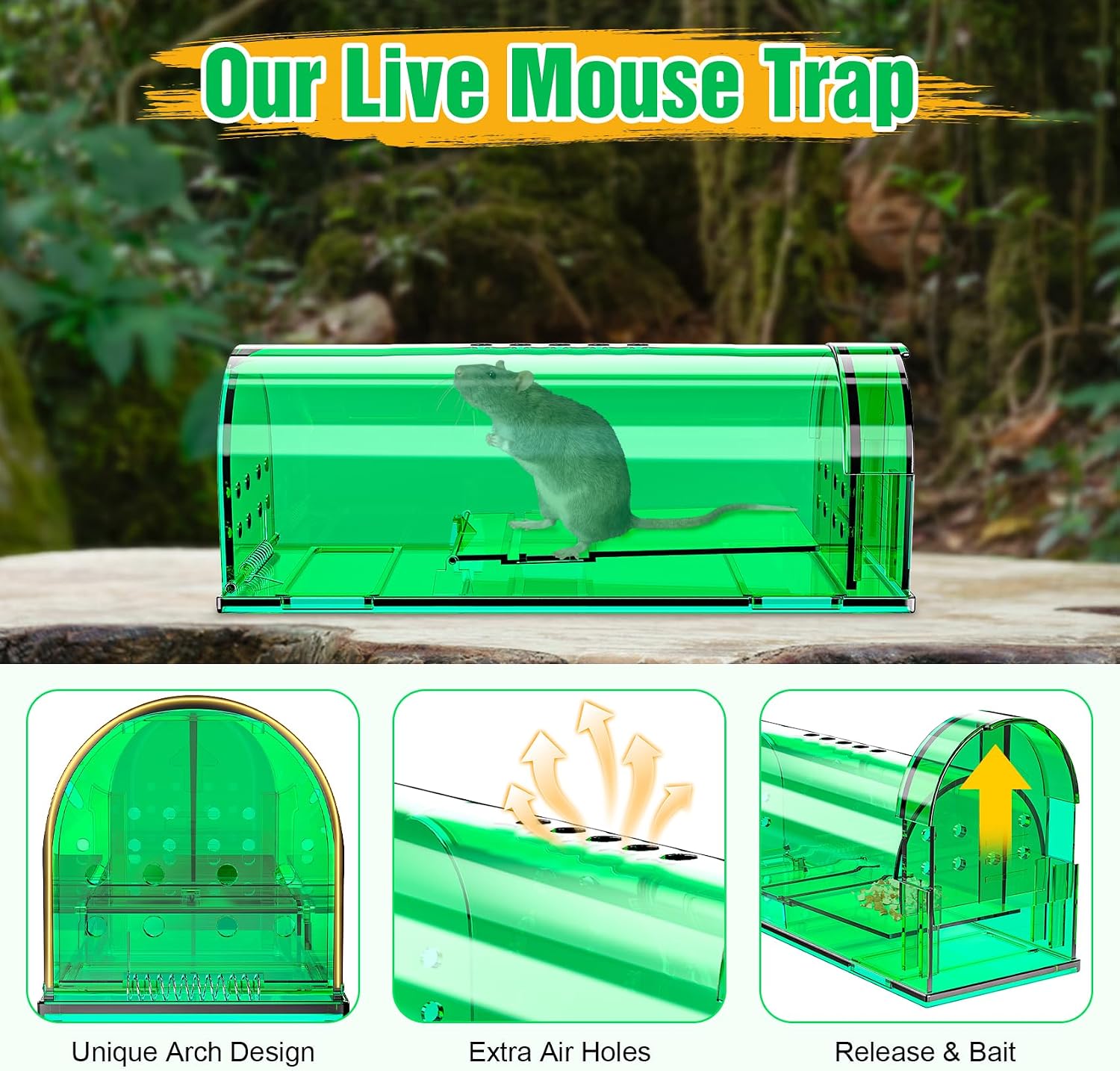 Detalle de Wanqueen LSL-02 Live Mouse Traps, 4-Pack Polycarbonate Catch-and-Release