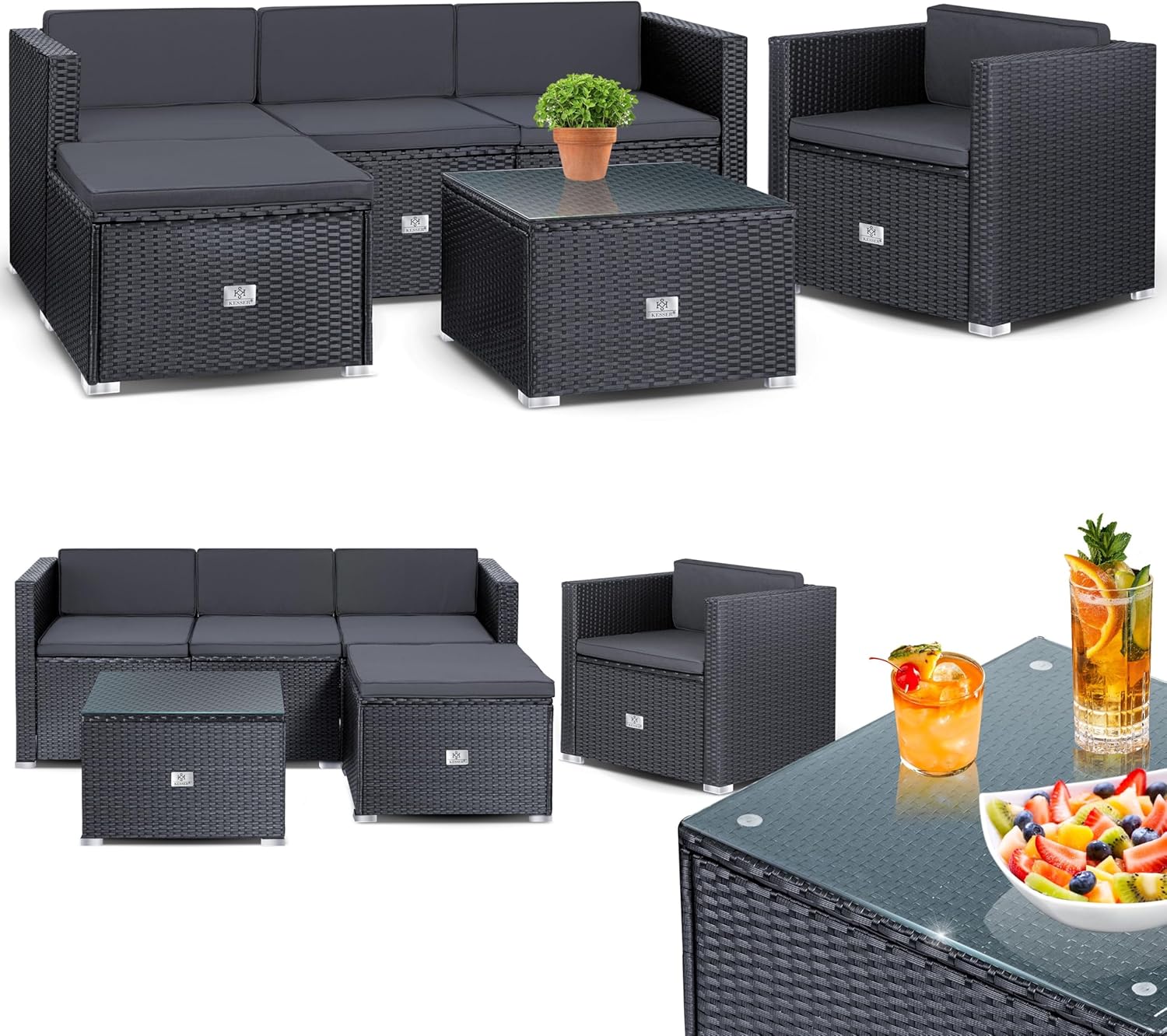 KESSER® Polyrattan Lounge Aruba – Gartenlounge-Set für 4–5 Personen, Anthrazit