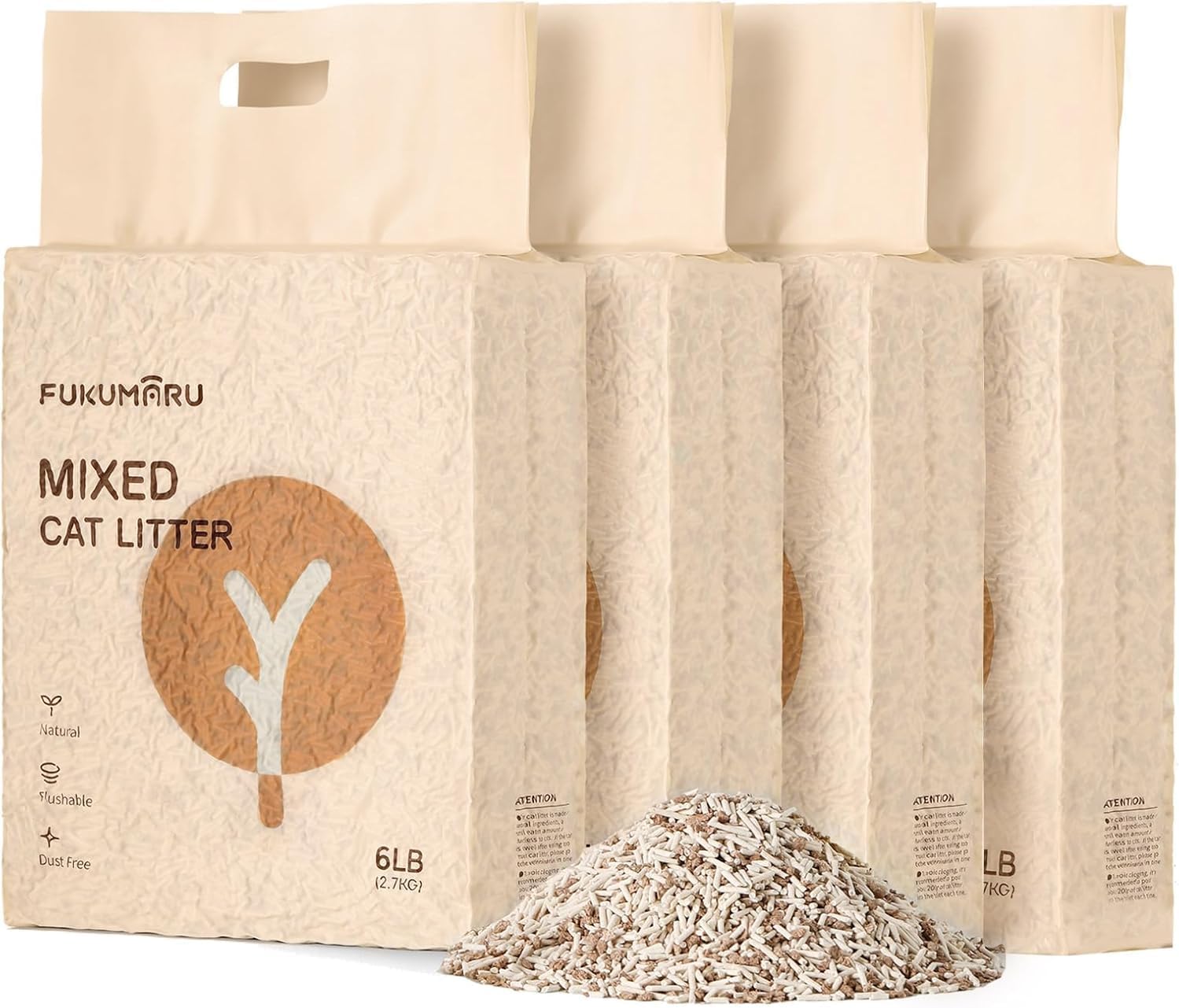FUKUMARU Litière pour Chat Tofu – Litière agglomérante sans poussière, 4 packs