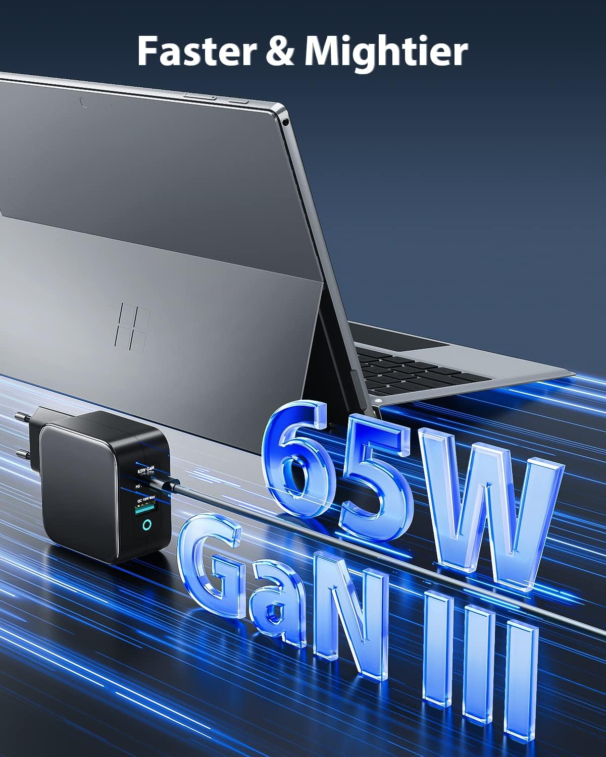 Detalle de 65W Surface Ladekabel mit USB-C/A – GaN III, 15V 4A, 1,5 m