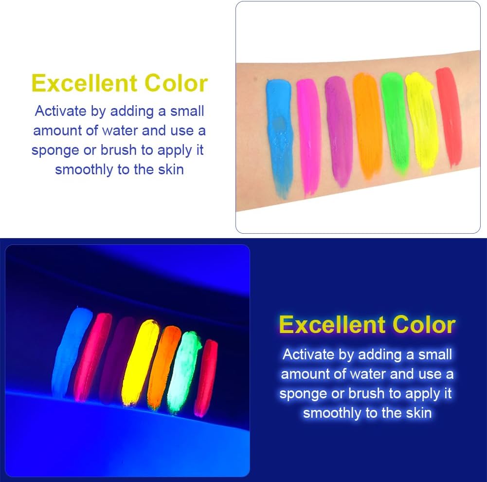 Detalle de LOPHE Trucchi Neon 30 g – Pittura di Corpo Vernice Fluorescente non Tossico per UV, Giallo Fluorescente