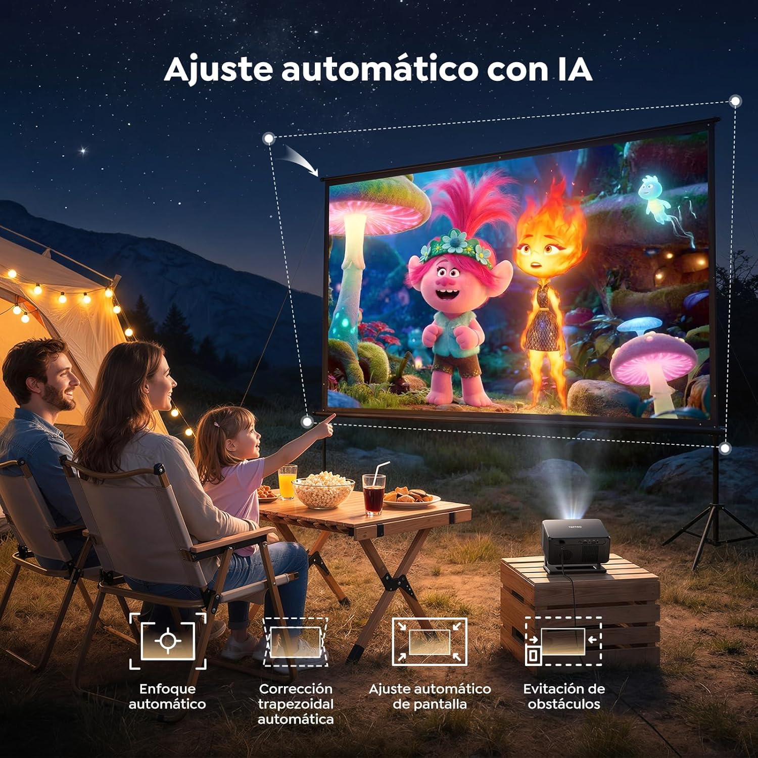 Detalle 2 de Proyector TOPTRO TP3 4K con Google TV, auto focus y keystone, WiFi 6 y Bluetooth