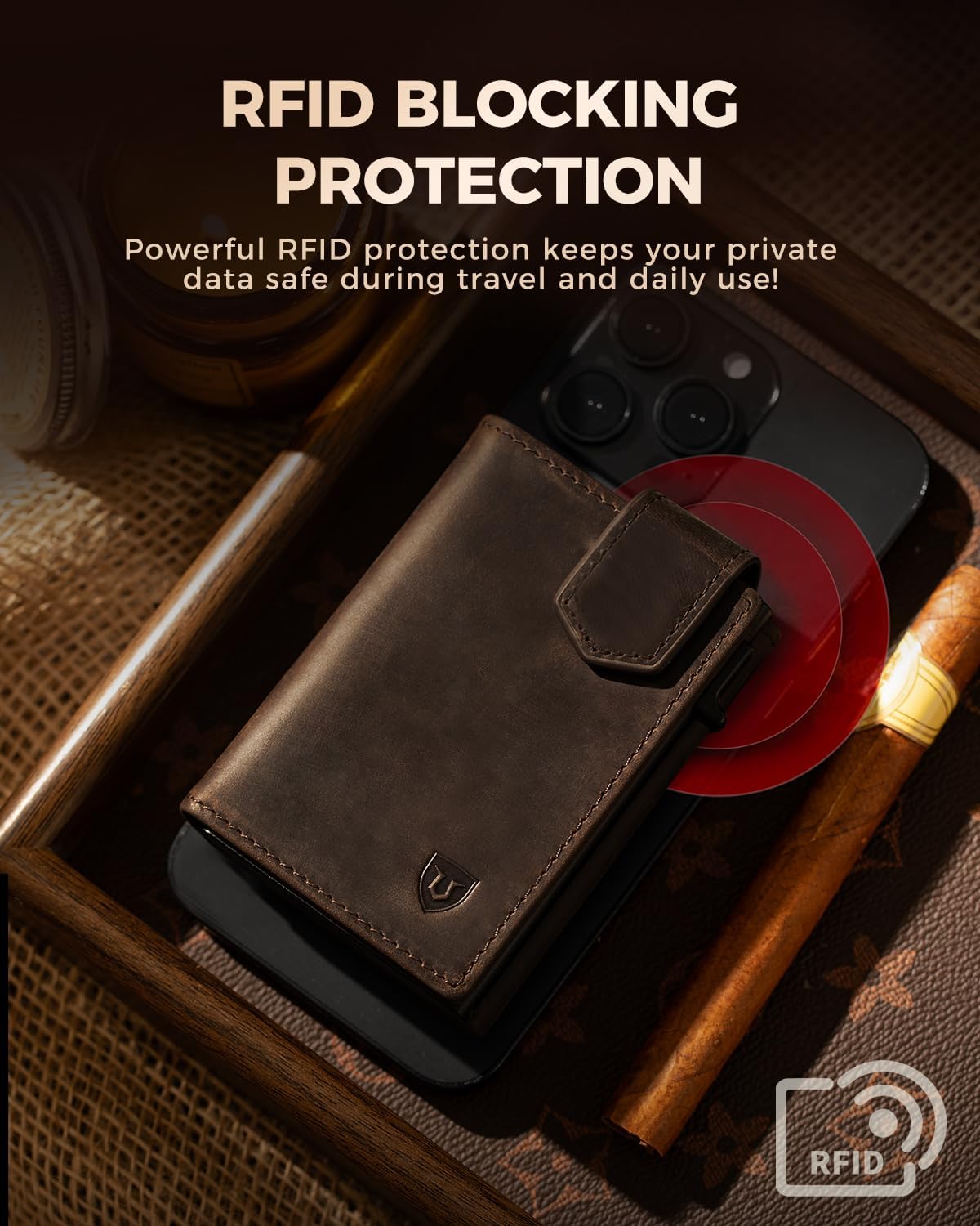 Thumbnail 5 de LORZOR Card Holder Magnetic Closure with XXL Coin Pocket – Slim Leather RFID Wallet