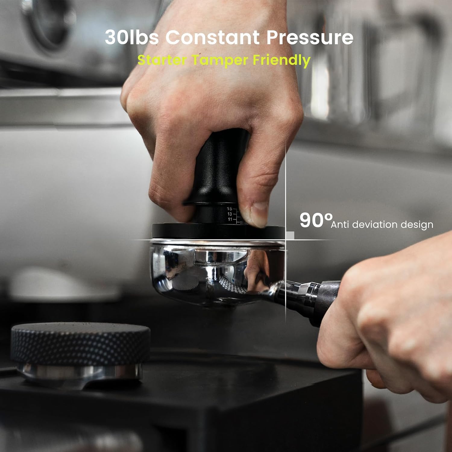 Detalle 2 de HOLIHOKY 58mm Tamper – 30lb Calibrated Constant Pressure Self-Leveling Espresso Tamper