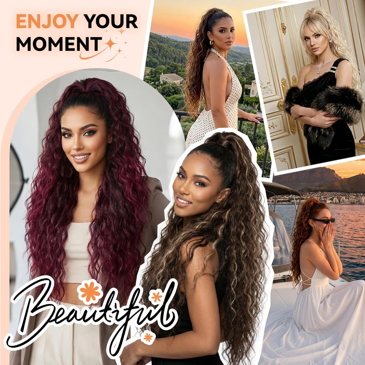 Thumbnail 4 de ZQIAN BEAUTY 30 Inch Clip-On Ponytail Extension — Long Curly, Blonde with Bleach Blonde Ends