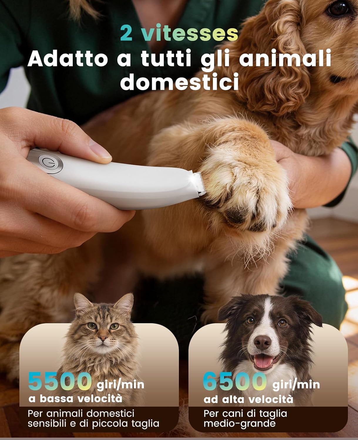 Detalle de Oneisall Tosatrice per gatti con luce a LED: taglia-zampe wireless, silenziosa e leggera