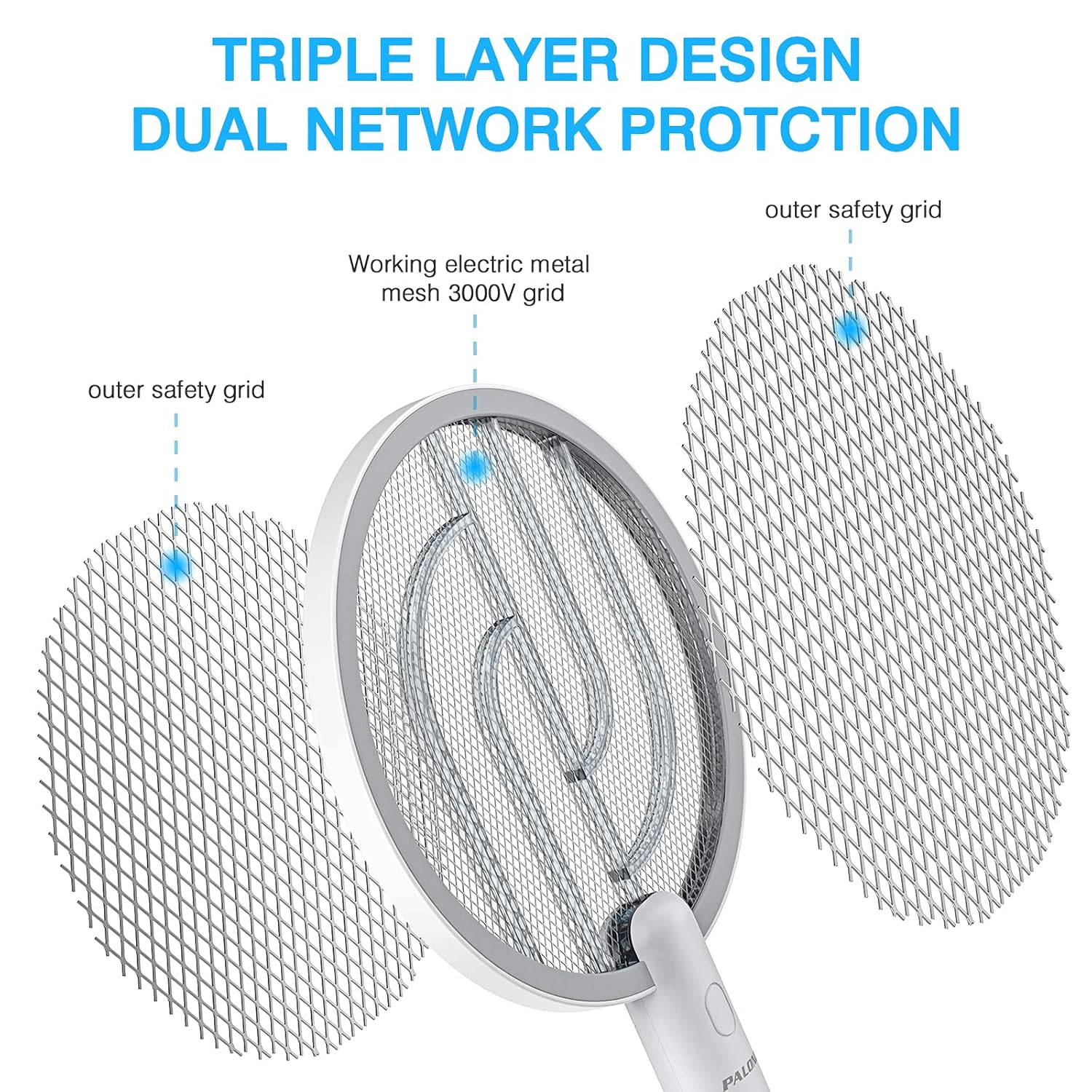 Thumbnail 4 de PALONE Electric Fly Swatter 4000V Bug Zapper – Rechargeable Handheld Racket (White ×2)