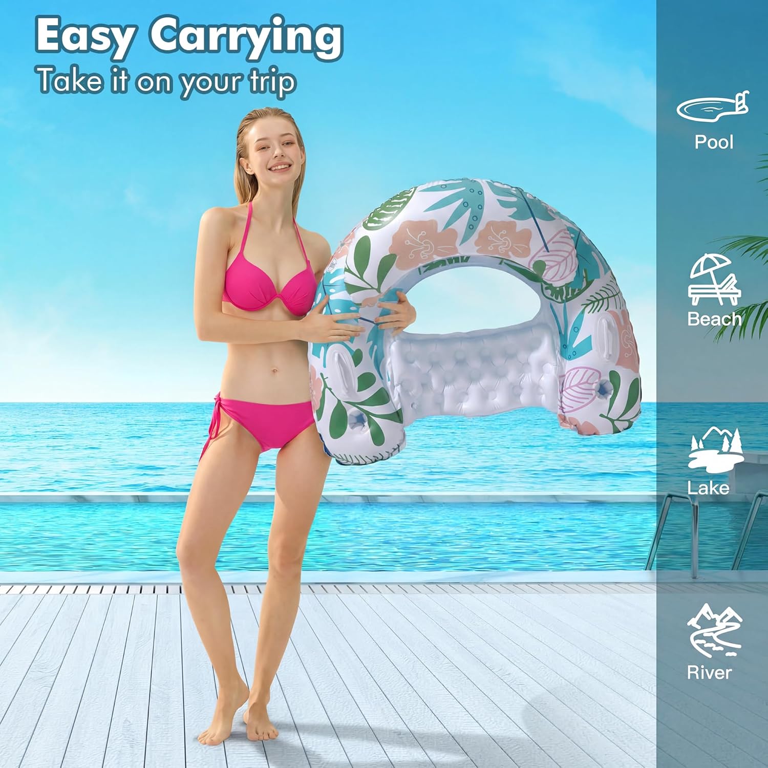 Thumbnail 6 de OKSUWATER 2-Pack Adult Pool Float Chairs with Cup Holders & Handles