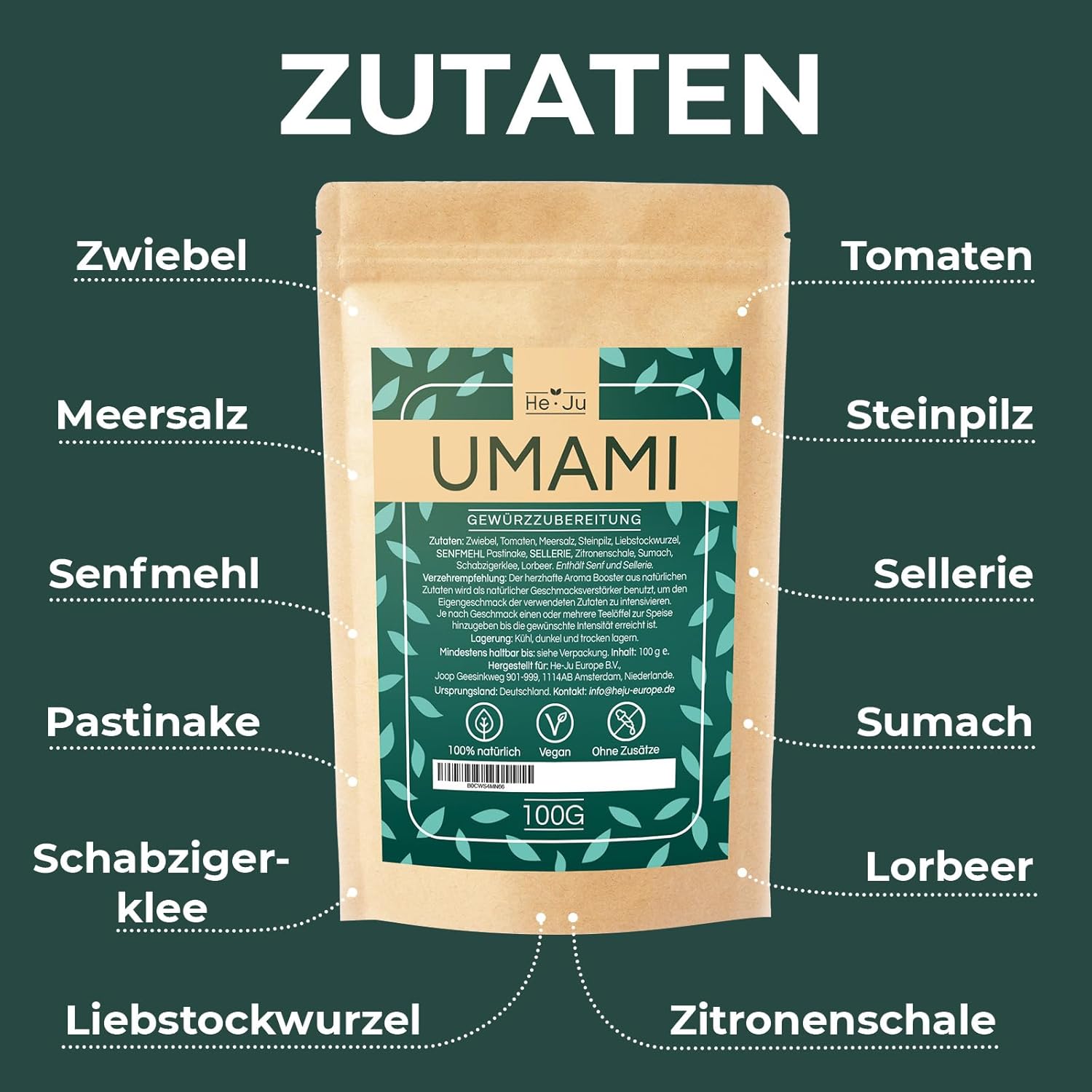 Detalle 2 de He-Ju Umami Gewürzmischung 200 g – vegane Universalwürzer für herzhaften, umami-reichen Geschmack