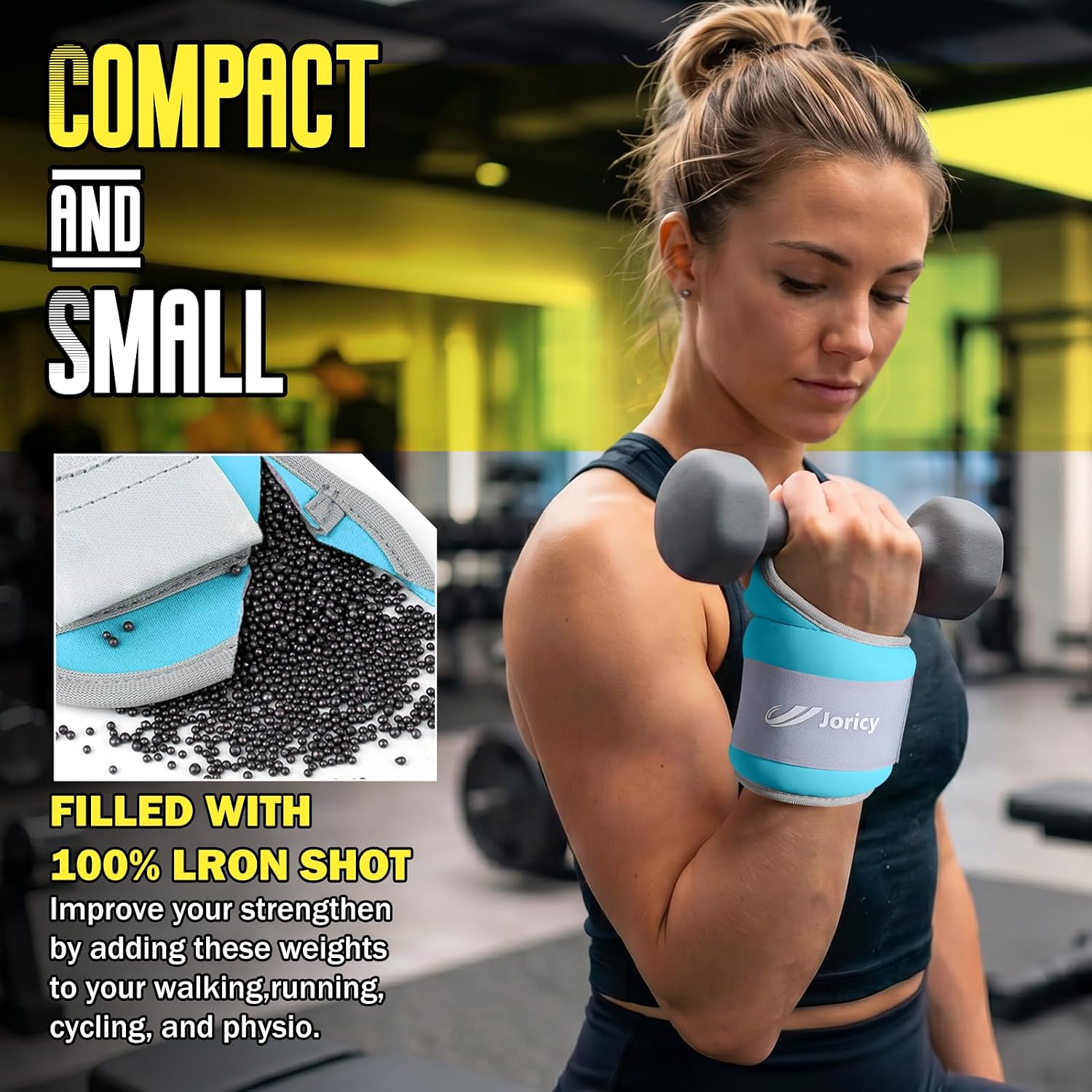 Detalle de JORICY 3 lb Wrist Weights with Thumb Loops, Light Blue Neoprene Pair