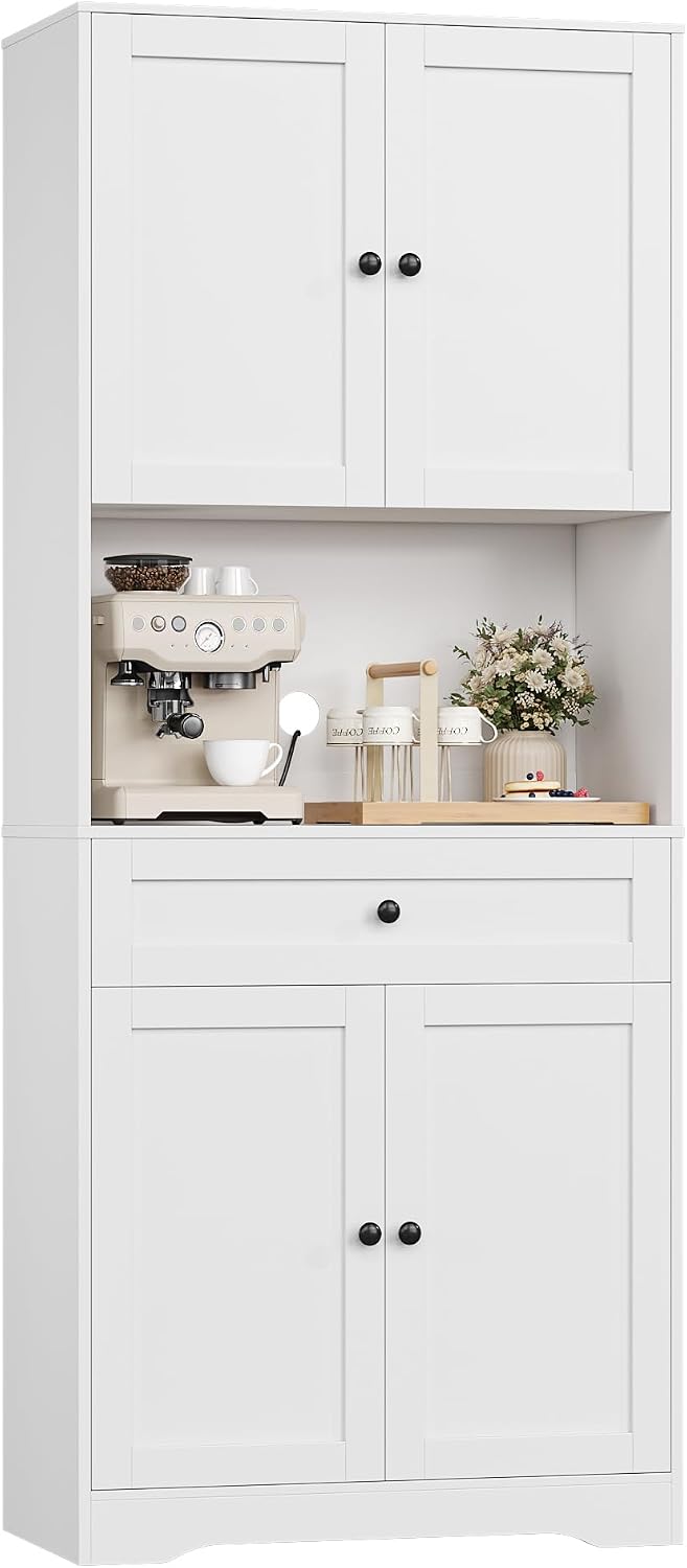 Detalle de FOREHILL P622 180cm Tall Kitchen Cupboard, White, Adjustable Shelves and Countertop