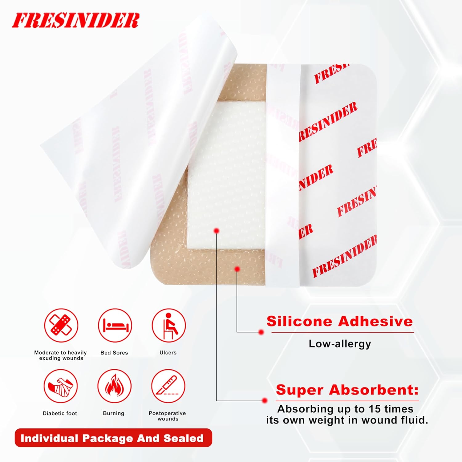Thumbnail 2 de FRESINIDER Silicone Foam Dressing 4 x 4 🩹
