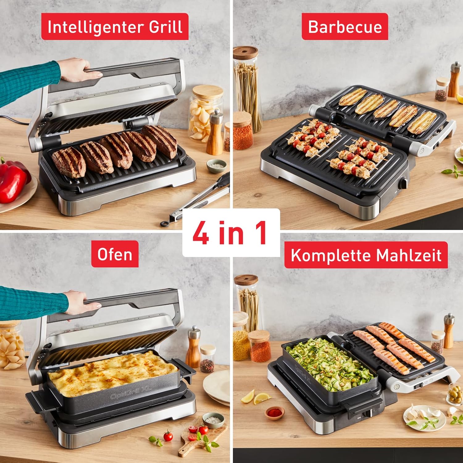 Detalle de Tefal OptiGrill 4in1 XL Kontaktgrill mit Backschale – vielseitig, automatisiert und für Tisch oder Ofen