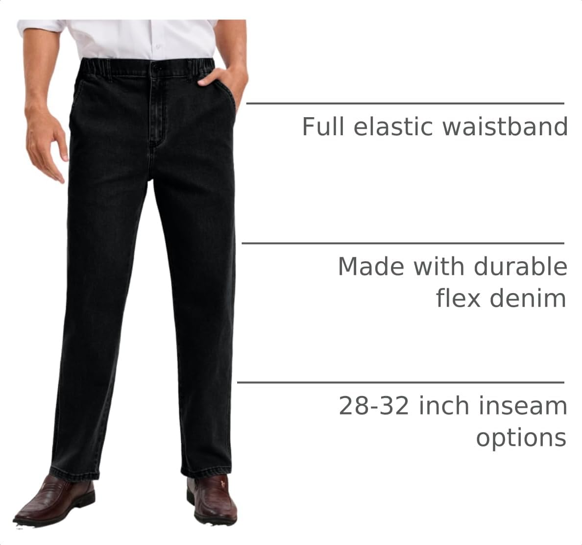 Detalle de voeeron Men’s Elastic Waist Relaxed Fit Jeans with Zipper and Button