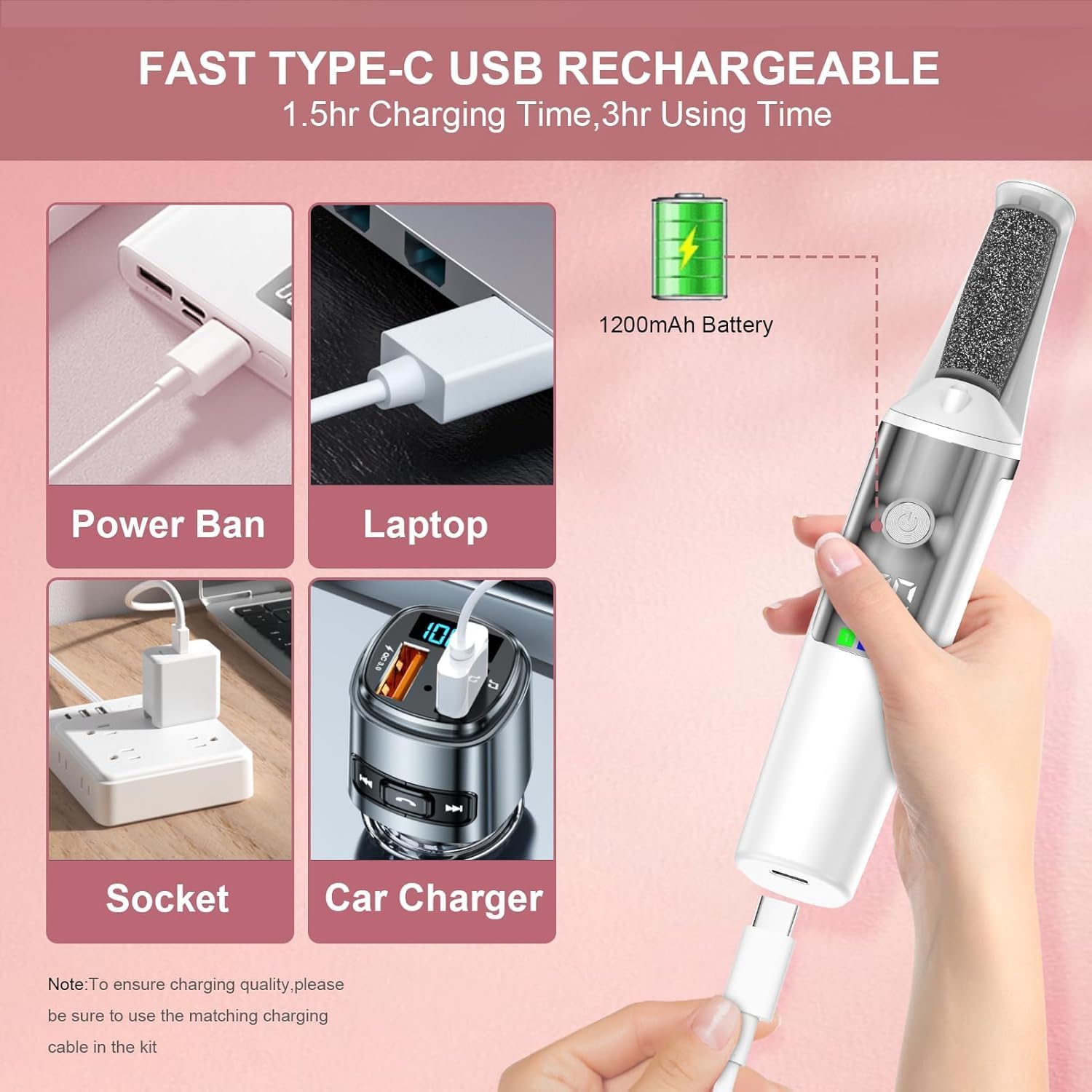 Thumbnail 6 de Dongxw Electric Foot Callus Remover – Rechargeable Pedicure Foot File with 3 Roller Heads