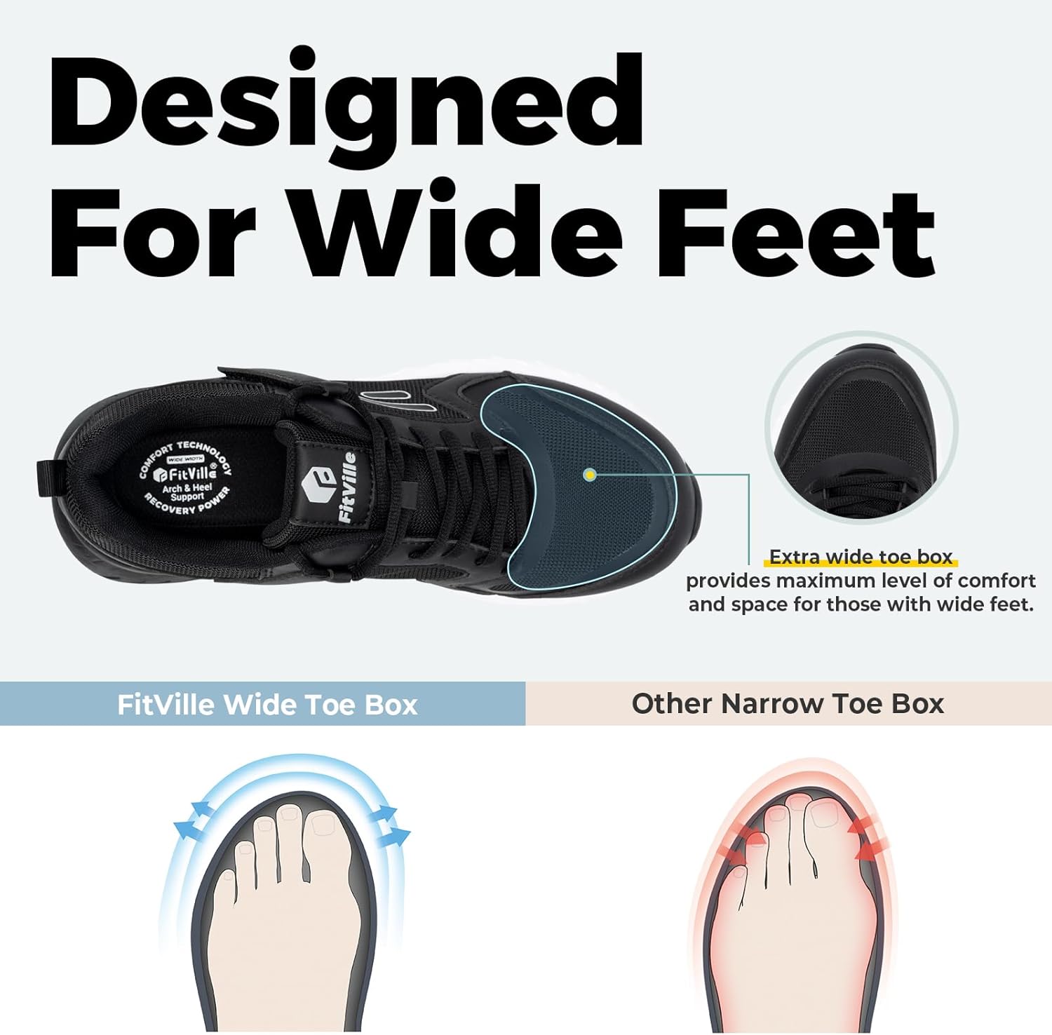 Thumbnail 2 de FitVille Men's Lightweight Trainers Extra Wide Fit — Rebound Core V7 for Plantar Fasciitis and Flat Feet